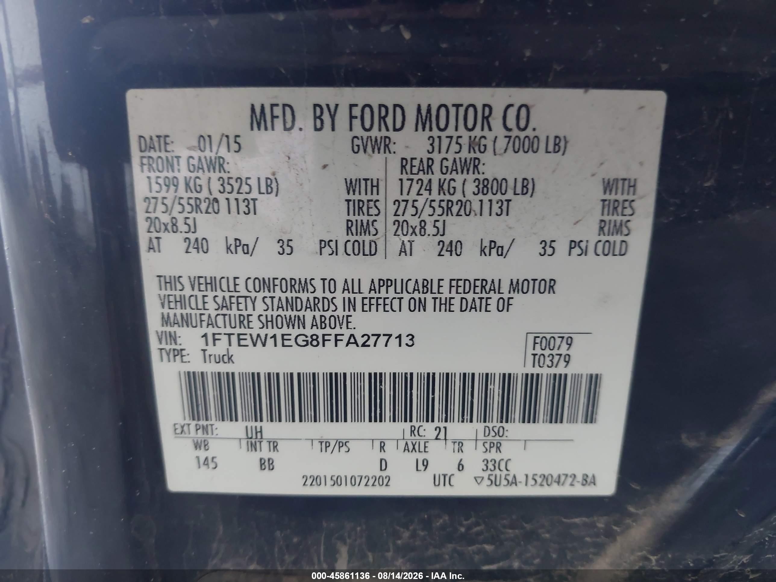 2015 Ford F-150 Platinum Black vin: 1FTEW1EG8FFA27713