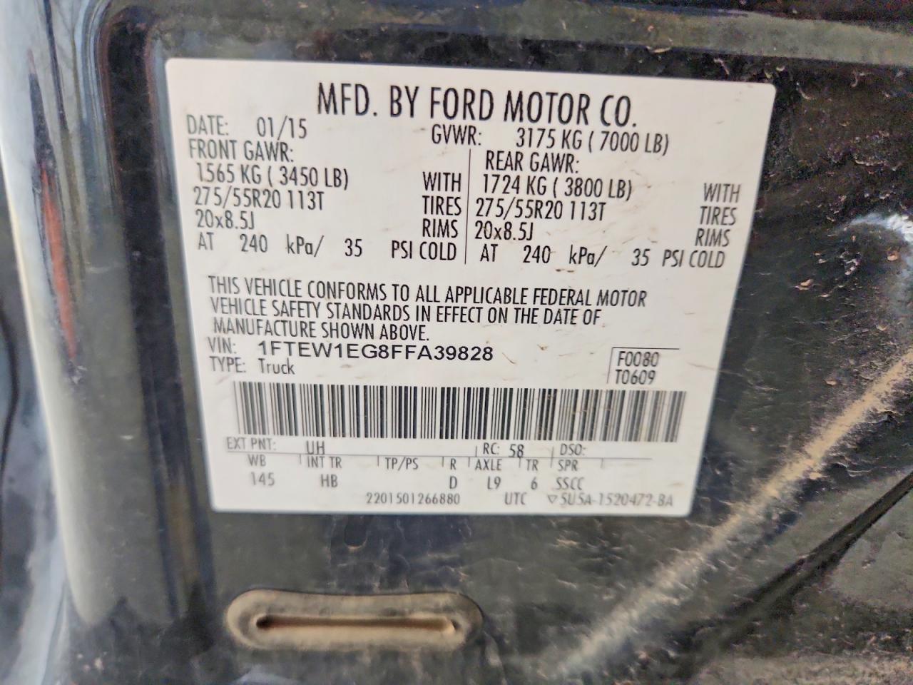 2015 Ford F150 Supercrew Black vin: 1FTEW1EG8FFA39828