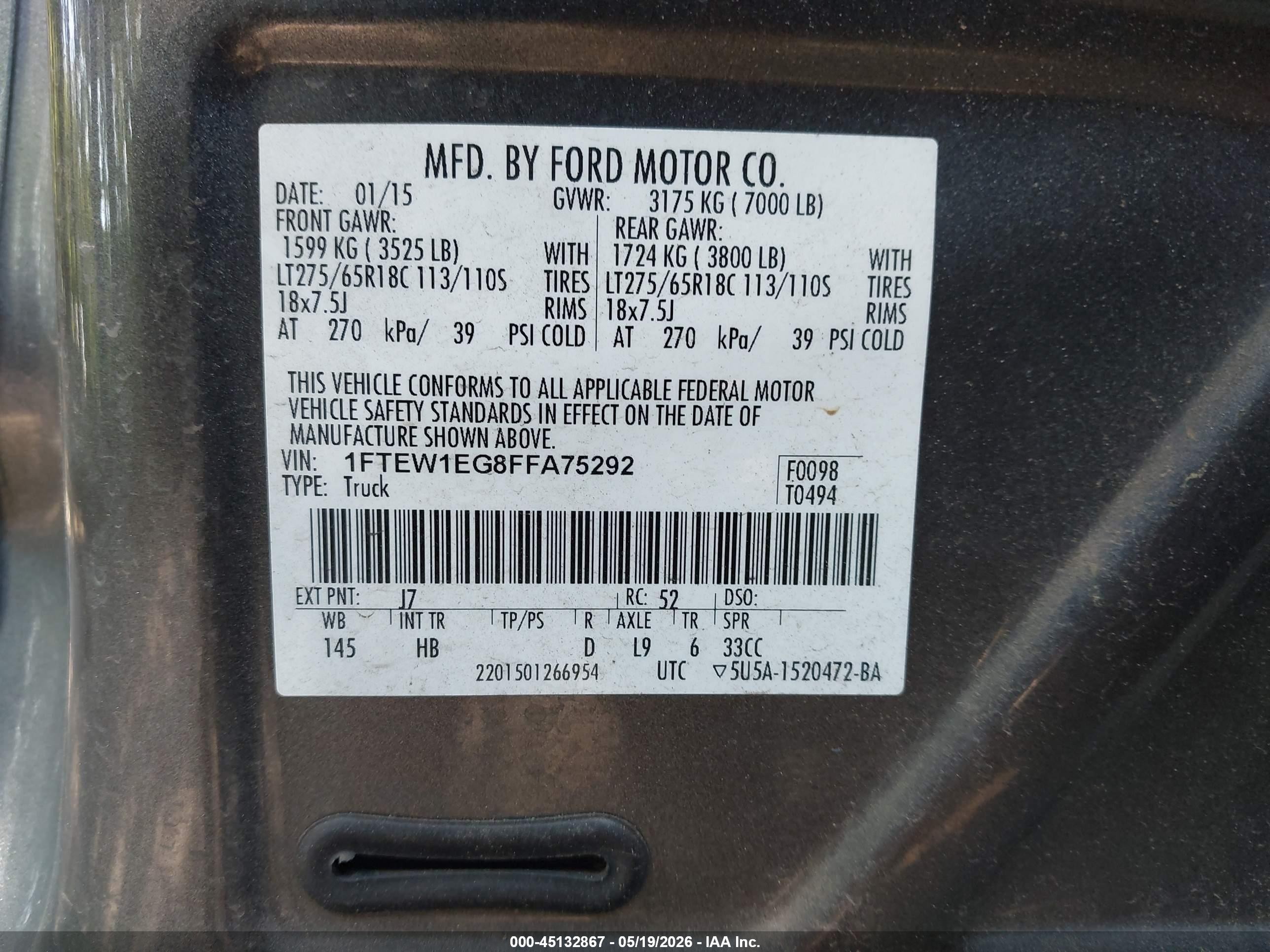 2015 Ford F-150 Lariat Gray vin: 1FTEW1EG8FFA75292