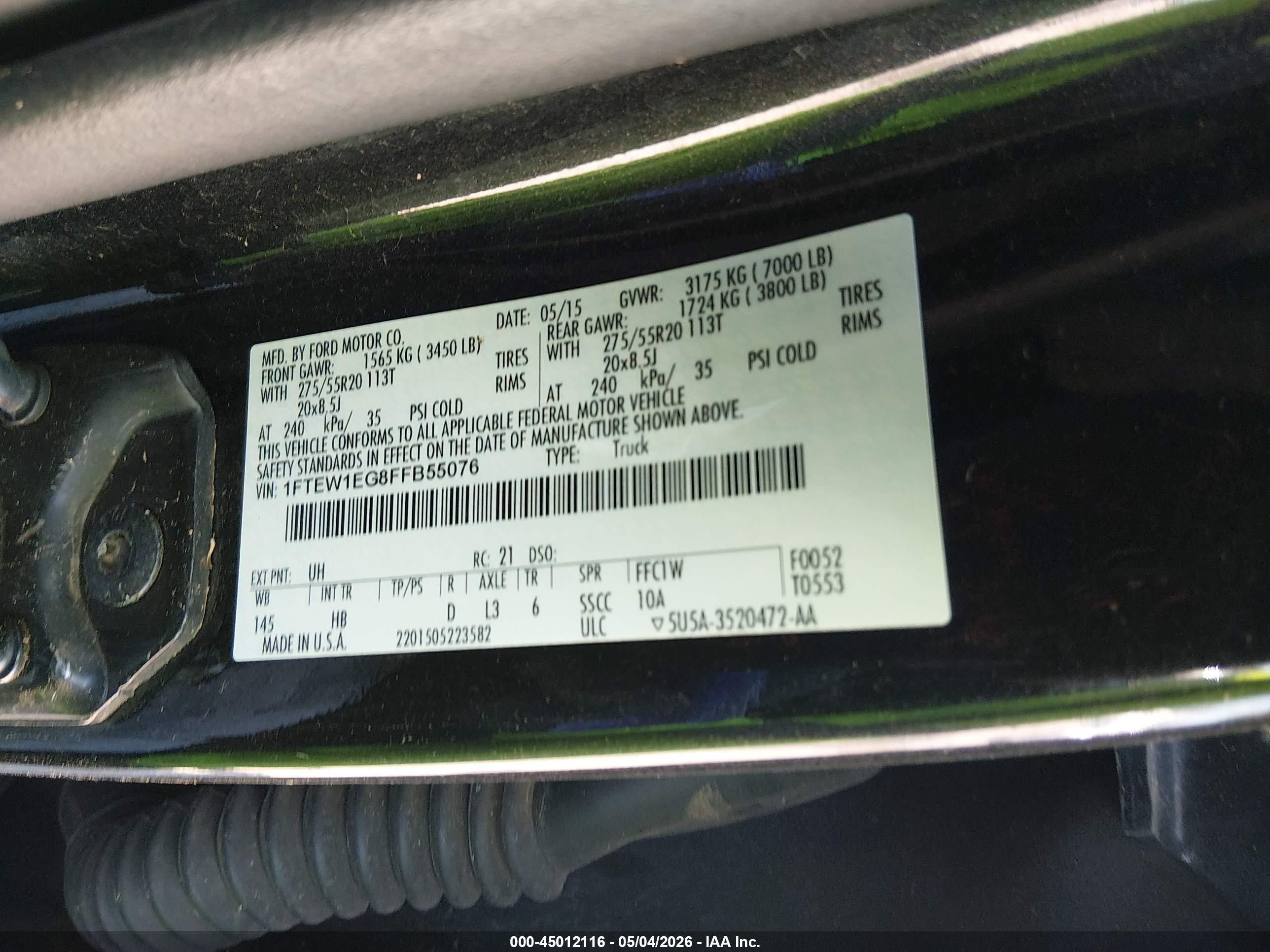 2015 Ford F-150 Lariat Black vin: 1FTEW1EG8FFB55076