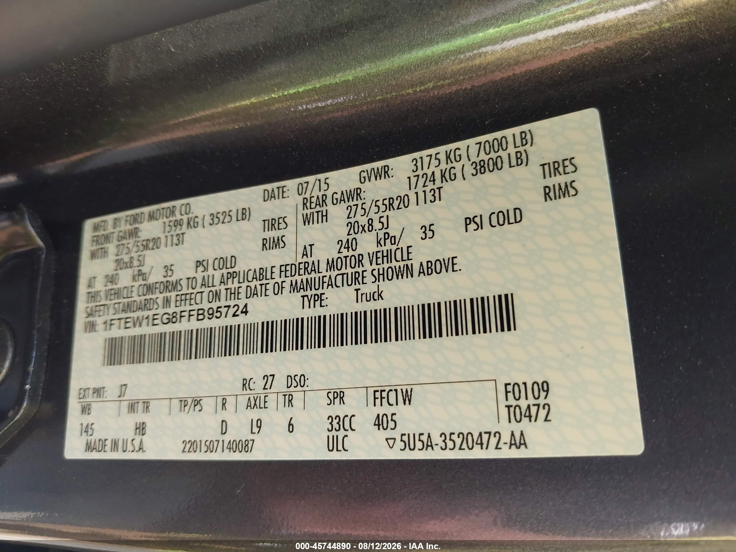 2015 Ford F-150 Lariat Gray vin: 1FTEW1EG8FFB95724