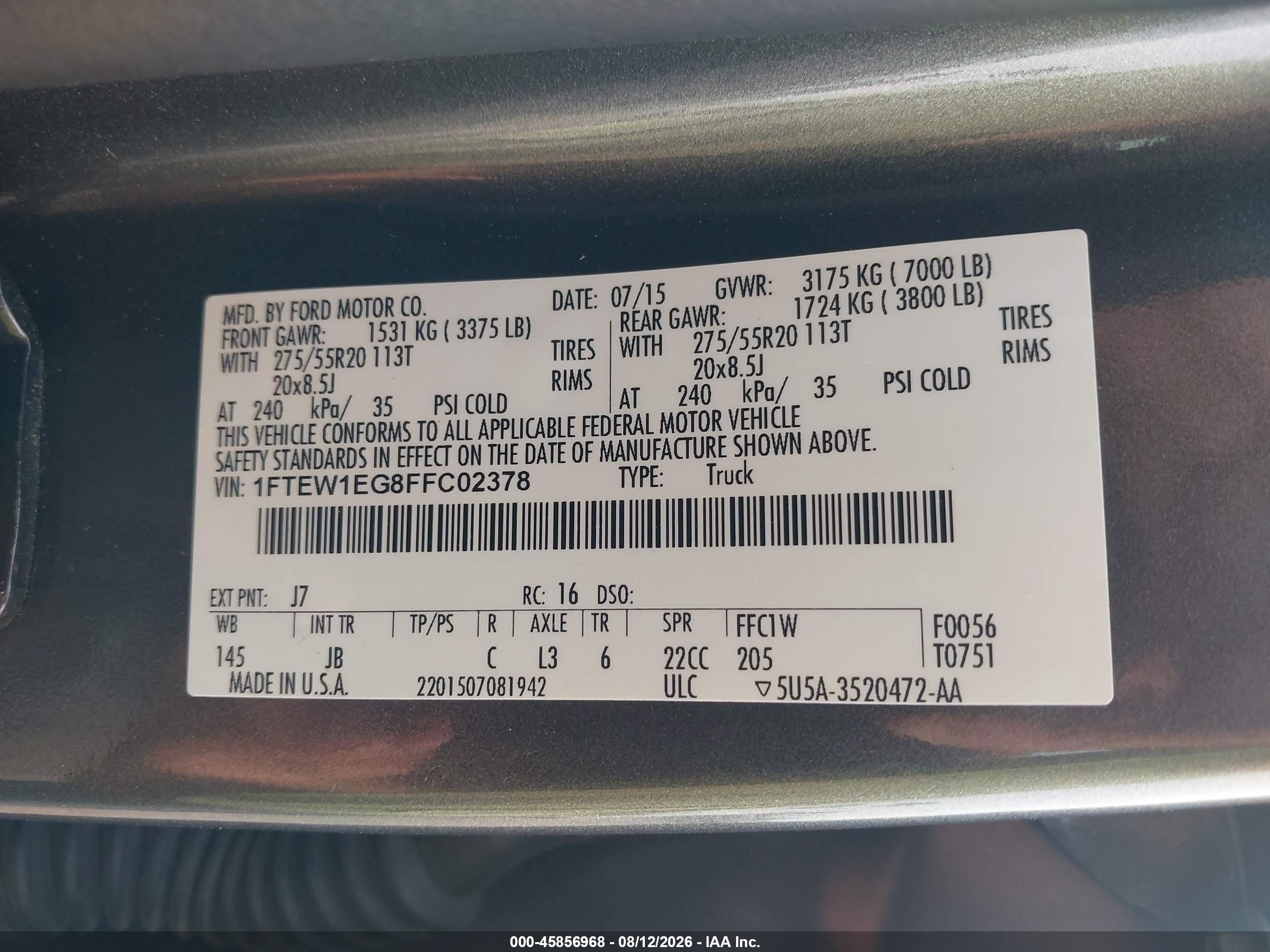 2015 Ford F-150 Xlt Gray vin: 1FTEW1EG8FFC02378