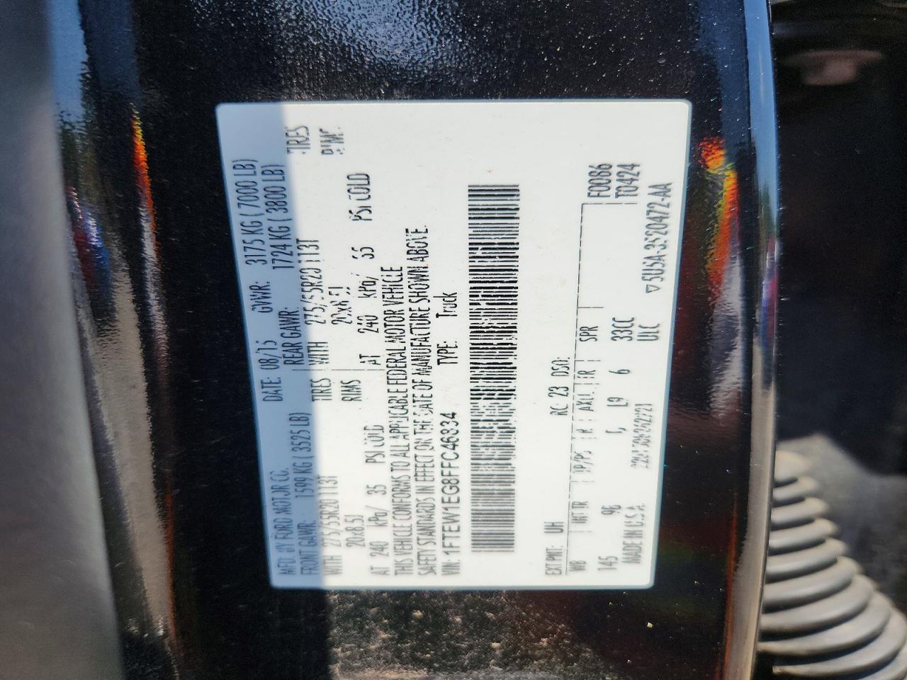2015 Ford F150 Supercrew Black vin: 1FTEW1EG8FFC46834