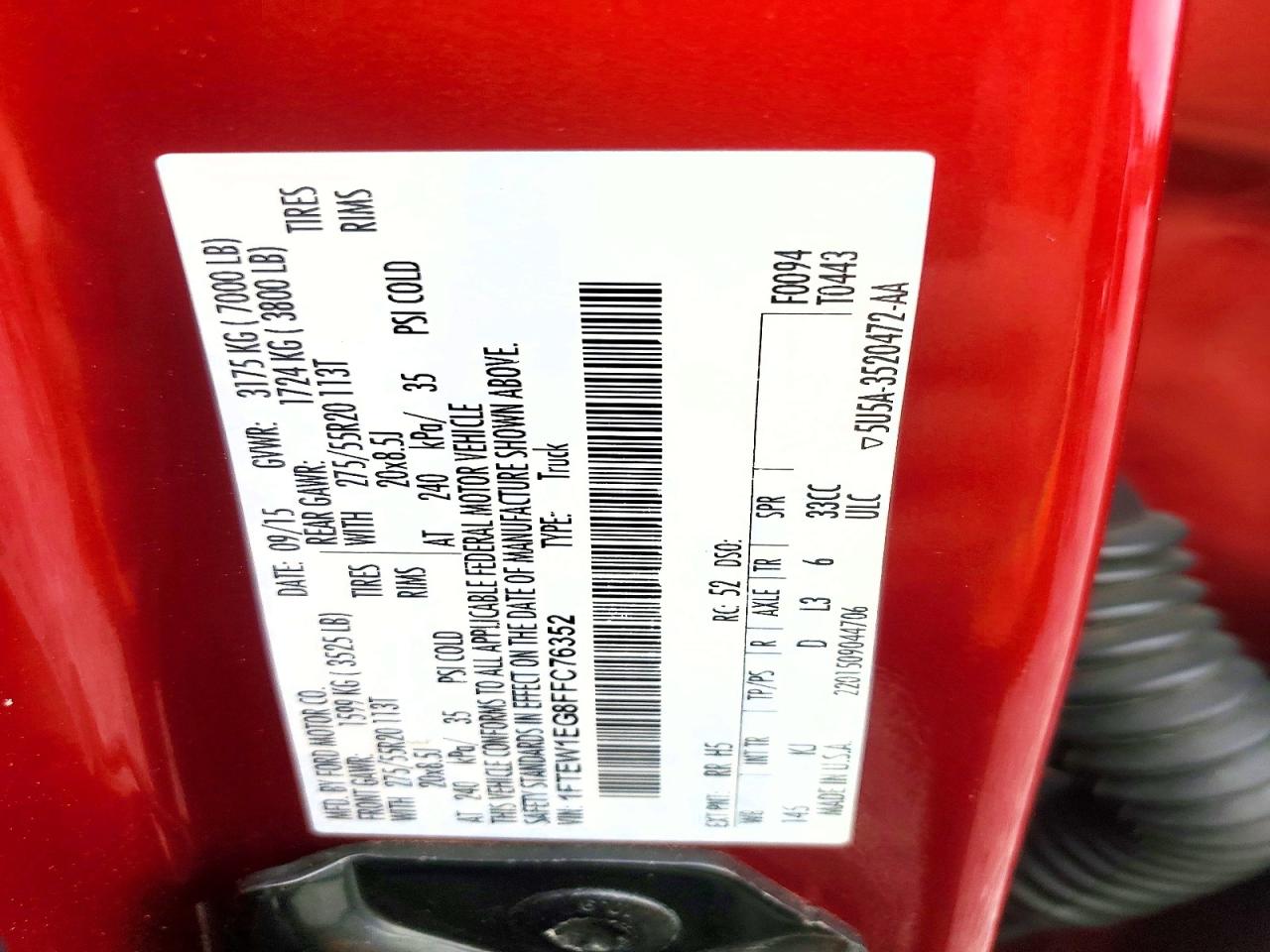 2015 Ford F150 Supercrew Red vin: 1FTEW1EG8FFC76352