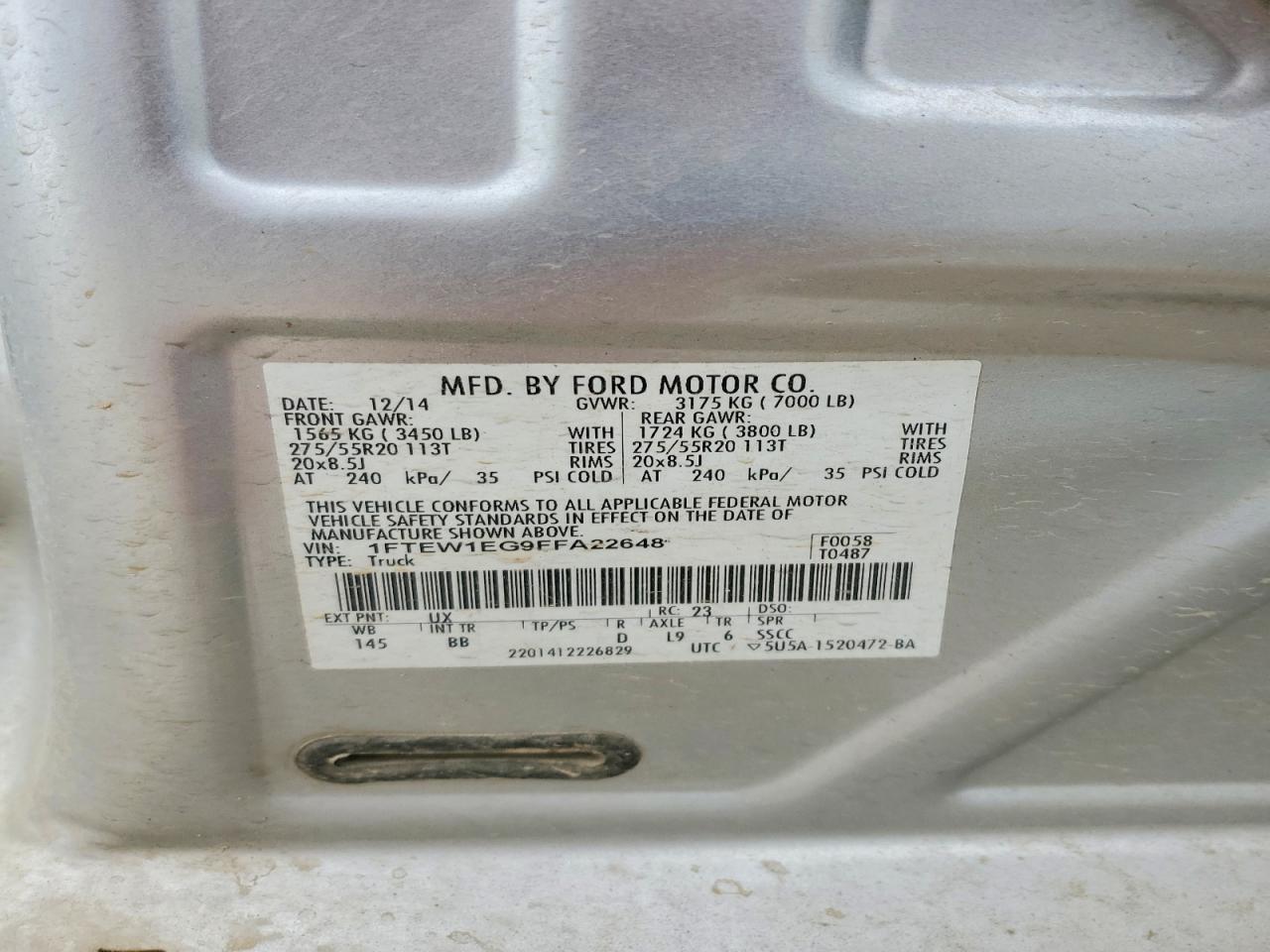 2015 Ford F150 Supercrew Silver vin: 1FTEW1EG9FFA22648