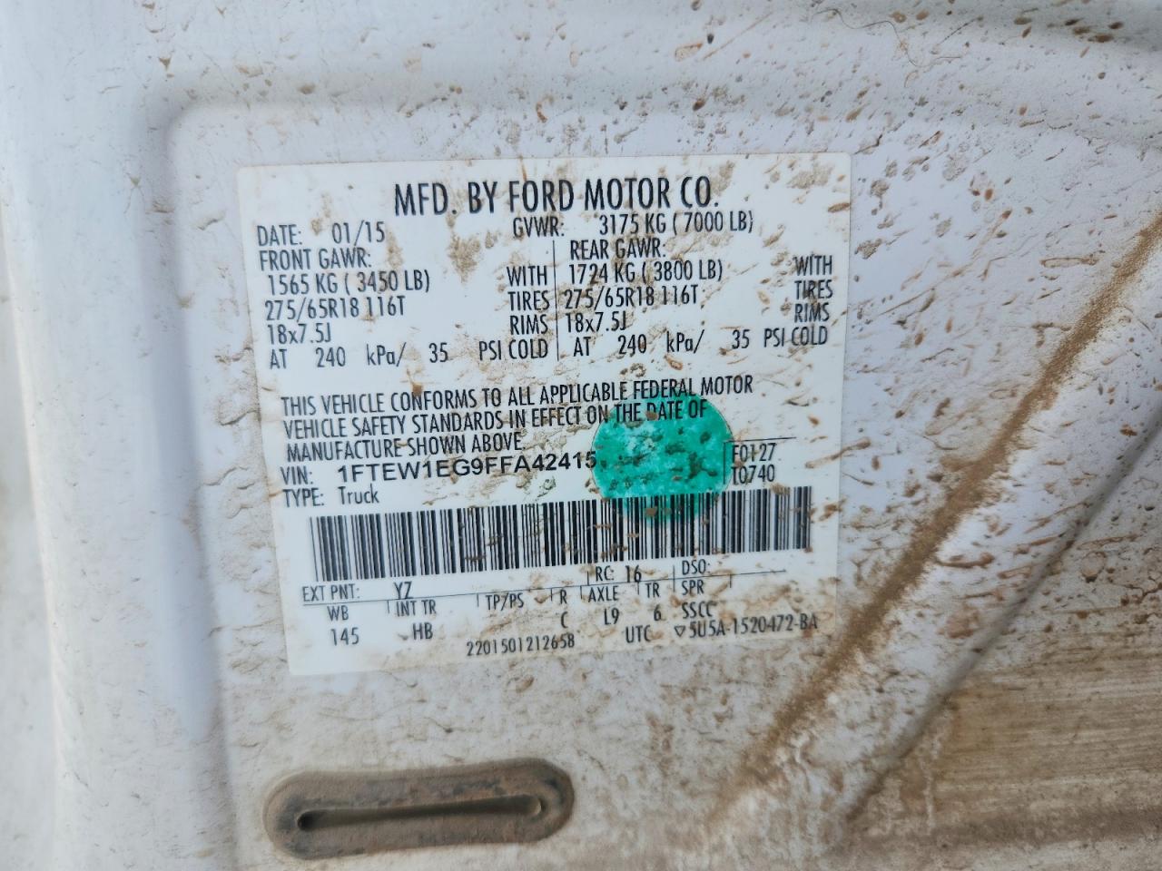 2015 Ford F150 Supercrew White vin: 1FTEW1EG9FFA42415