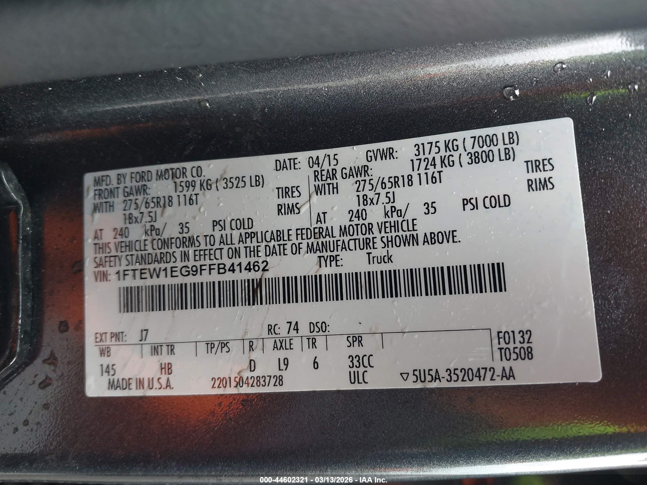 2015 Ford F-150 Lariat Black vin: 1FTEW1EG9FFB41462