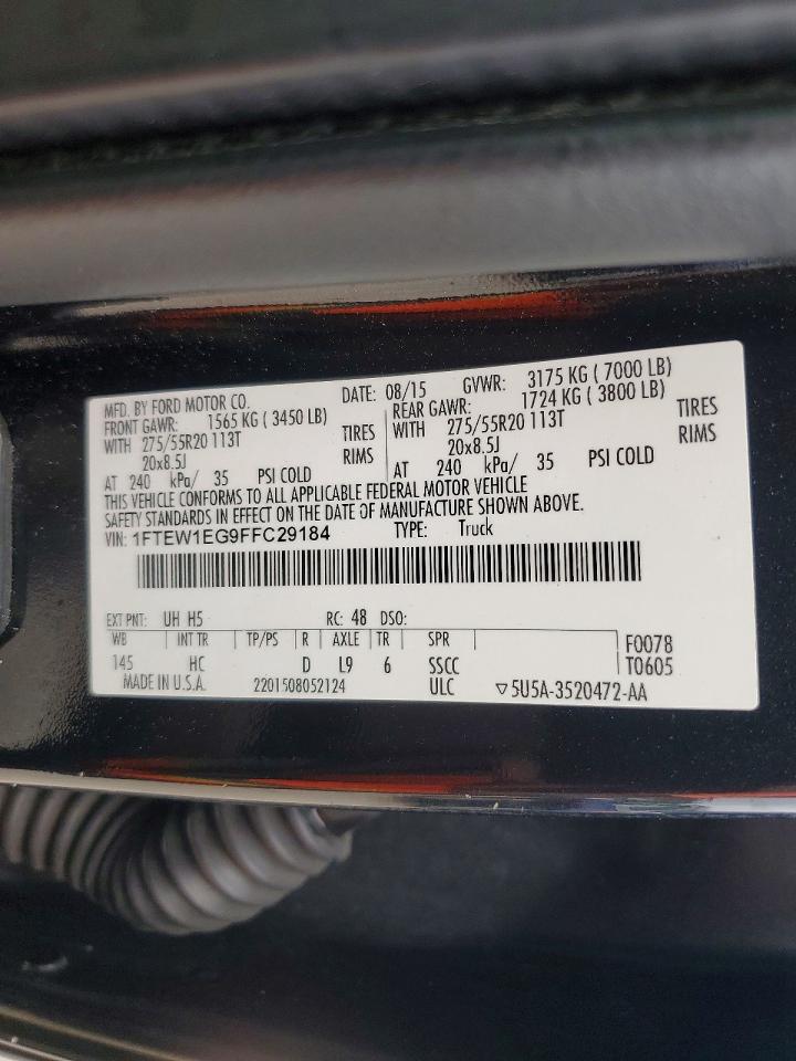2015 Ford F150 Supercrew Black vin: 1FTEW1EG9FFC29184