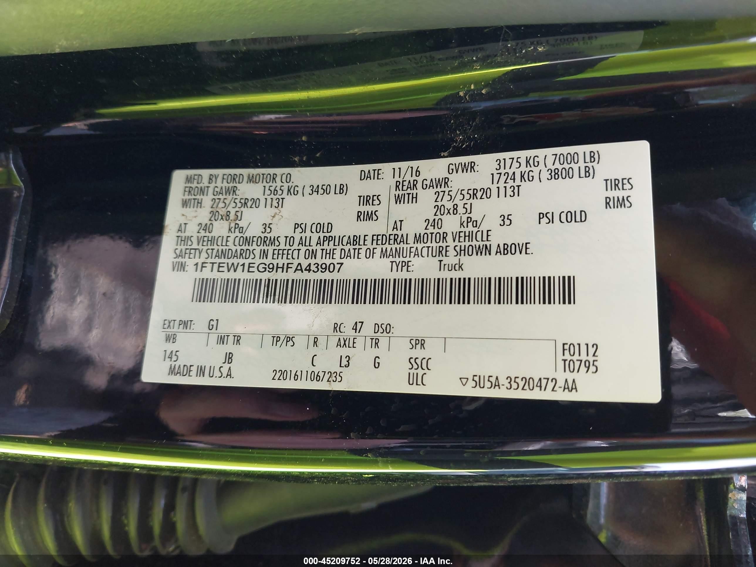 2017 Ford F-150 Xlt Black vin: 1FTEW1EG9HFA43907