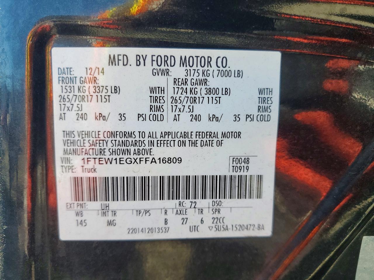 2015 Ford F150 Supercrew Black vin: 1FTEW1EGXFFA16809