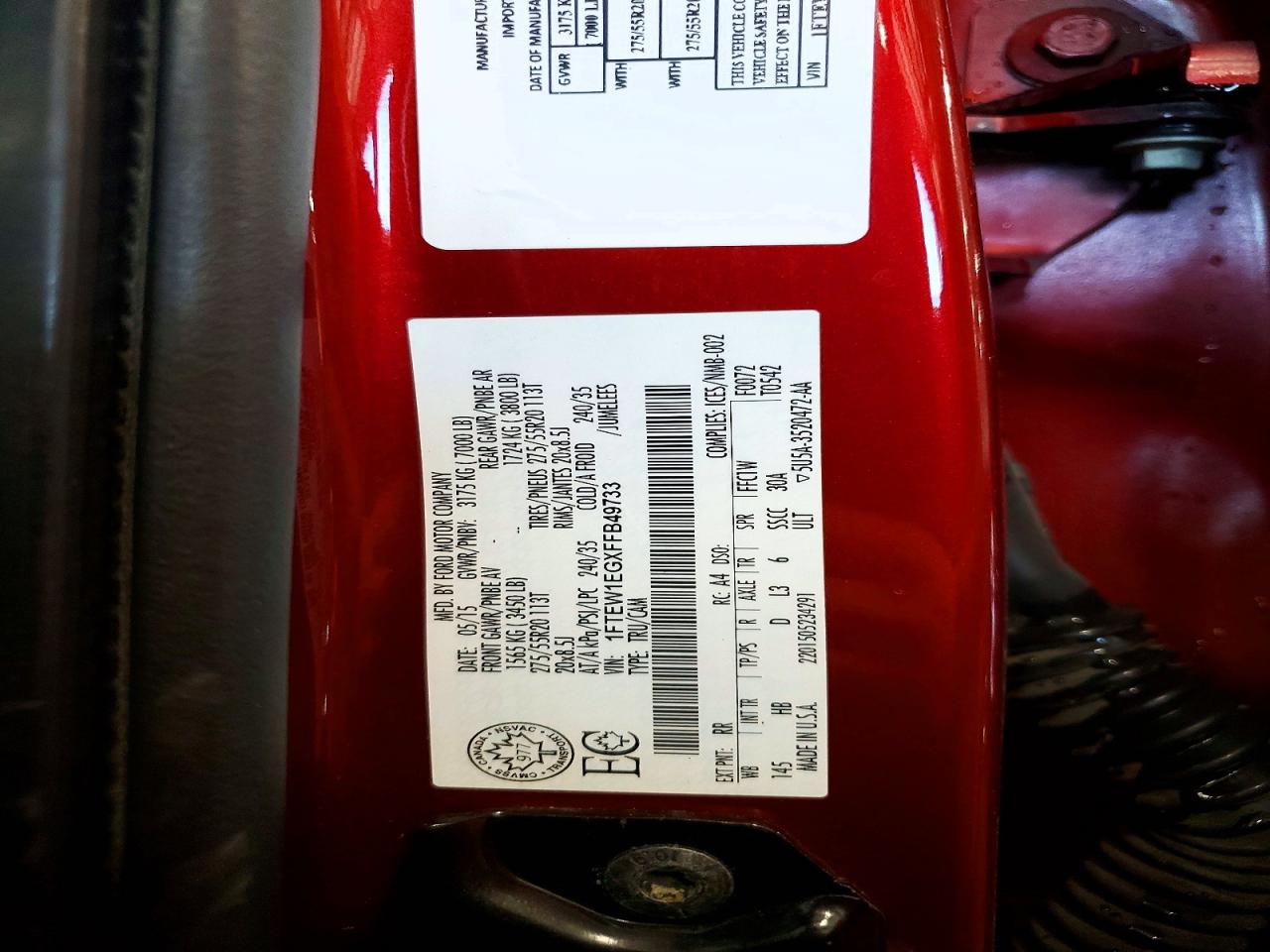 2015 Ford F150 Supercrew Red vin: 1FTEW1EGXFFB49733