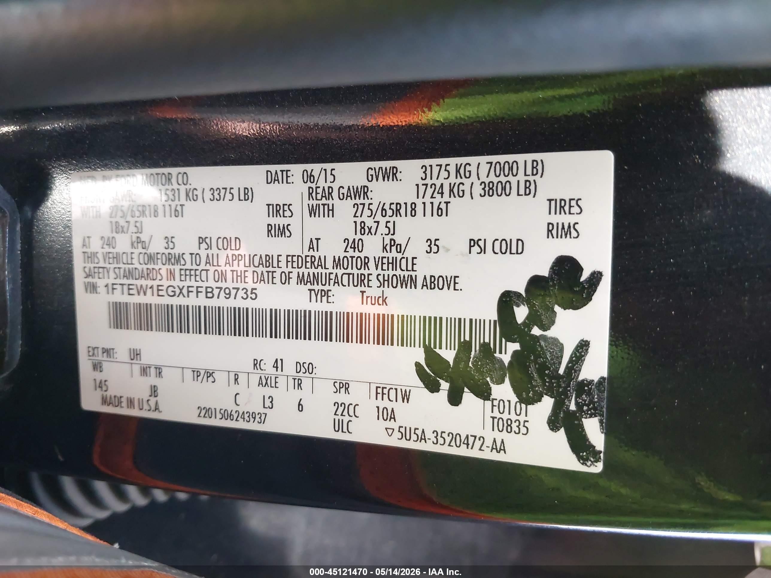 2015 Ford F-150 Xlt Black vin: 1FTEW1EGXFFB79735