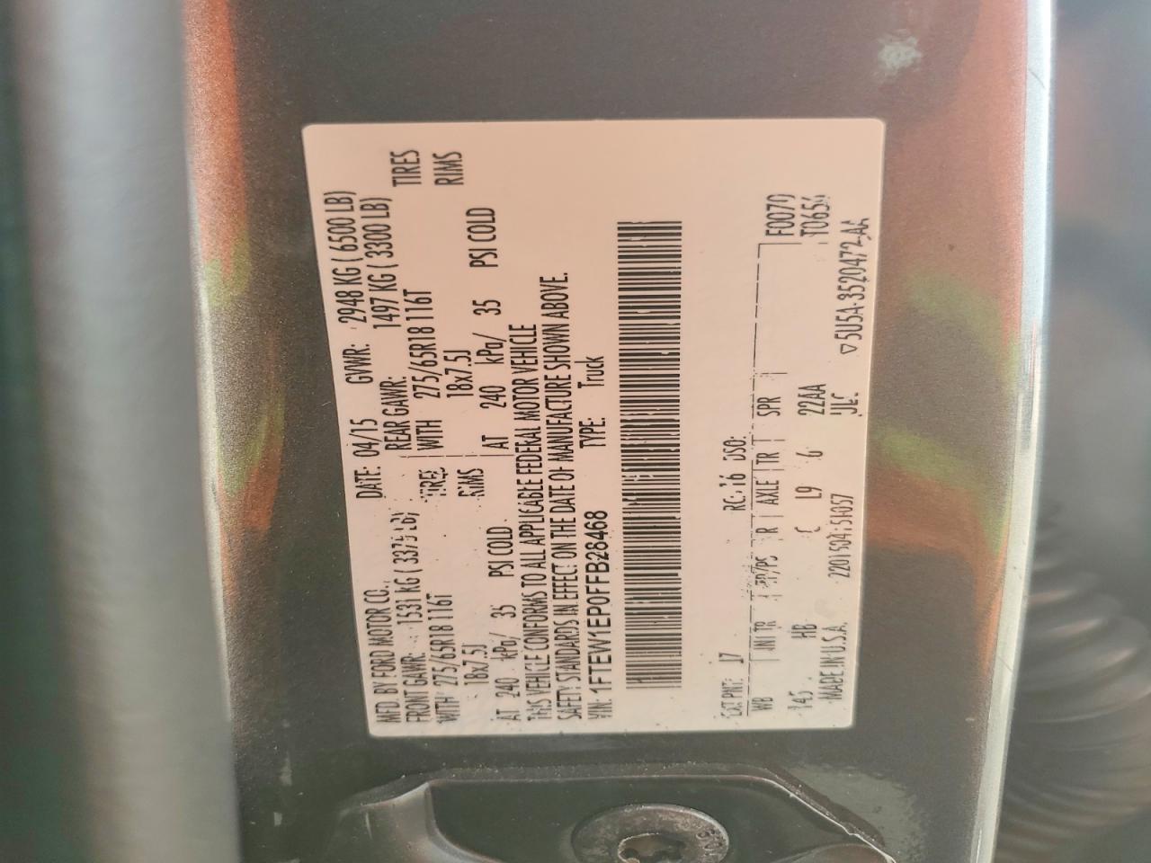 2015 Ford F150 Supercrew Charcoal vin: 1FTEW1EP0FFB28468