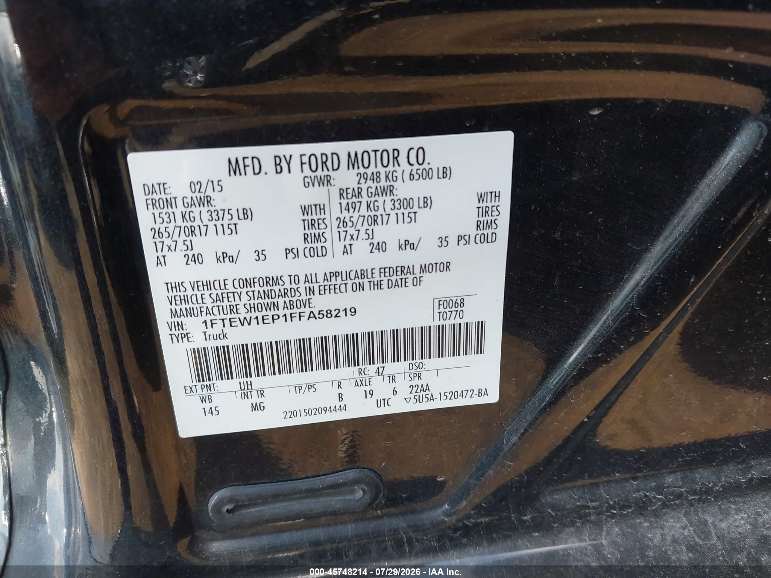 2015 Ford F-150 Xlt Black vin: 1FTEW1EP1FFA58219