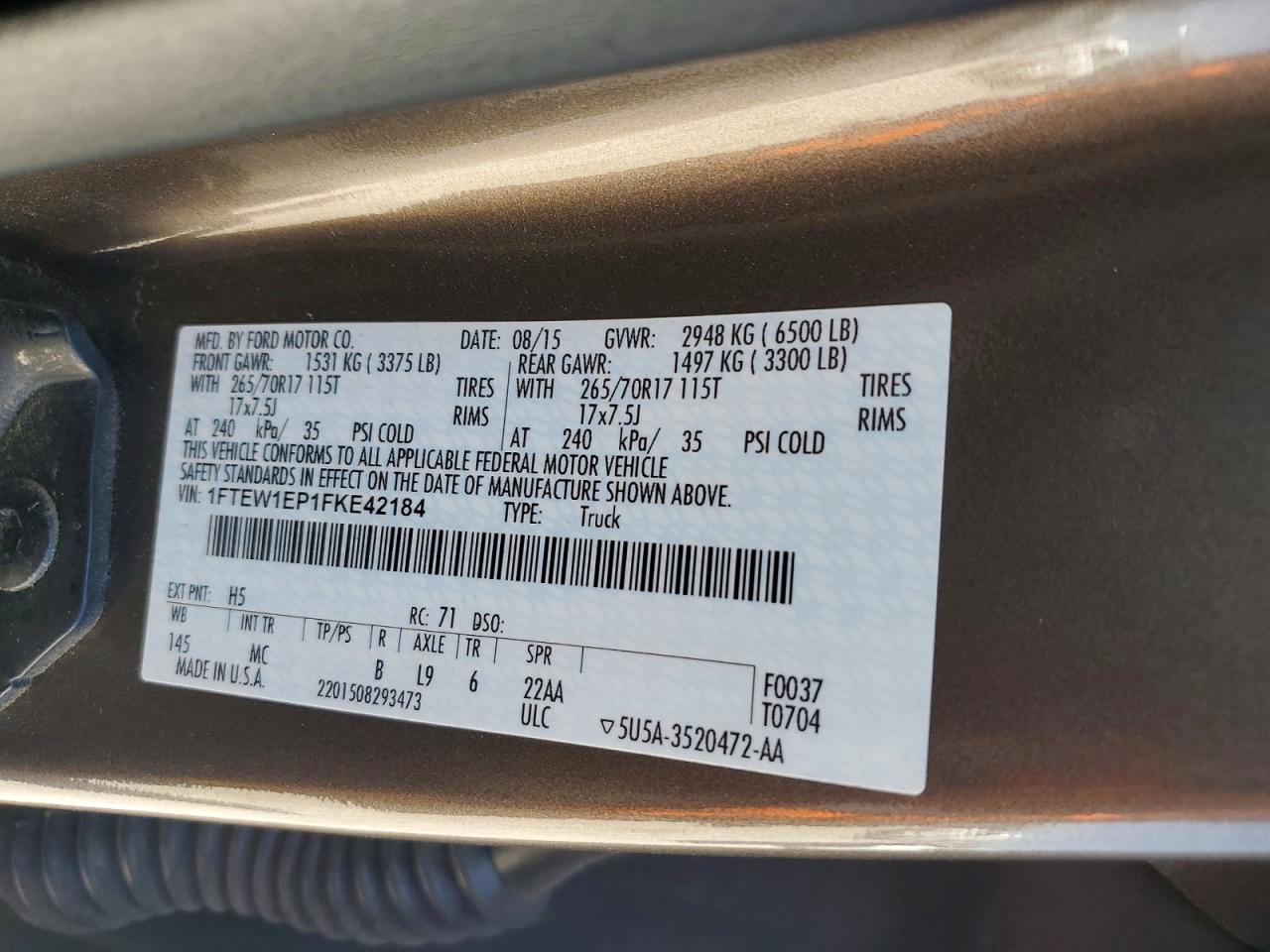 2015 Ford F150 Supercrew Brown vin: 1FTEW1EP1FKE42184