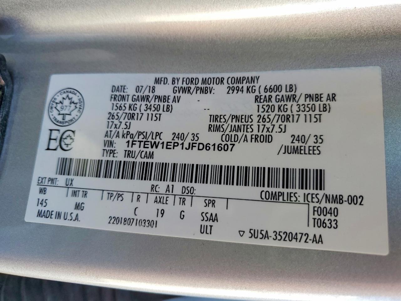 2018 Ford F150 Supercrew Silver vin: 1FTEW1EP1JFD61607