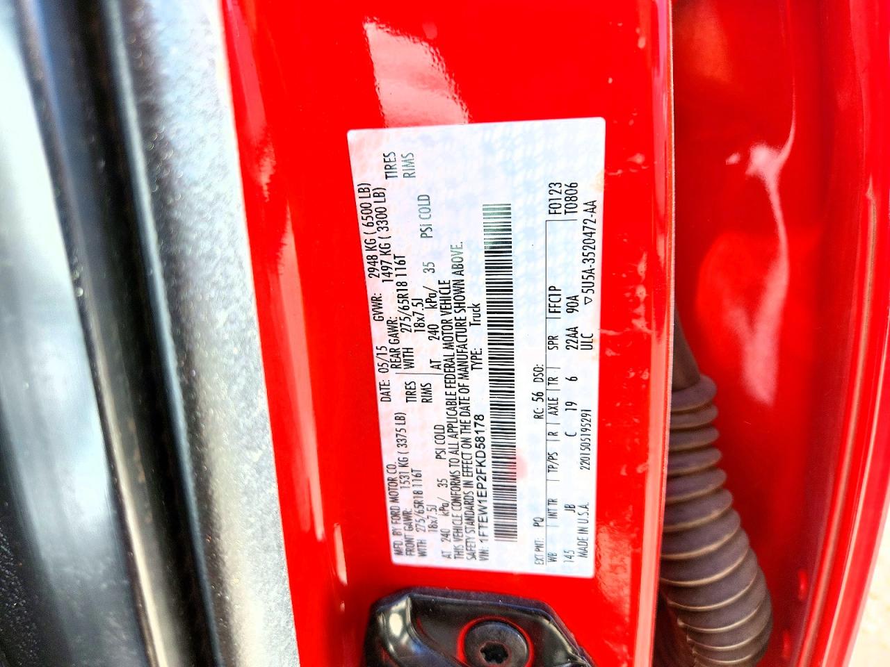 2015 Ford F150 Supercrew Red vin: 1FTEW1EP2FKD58178