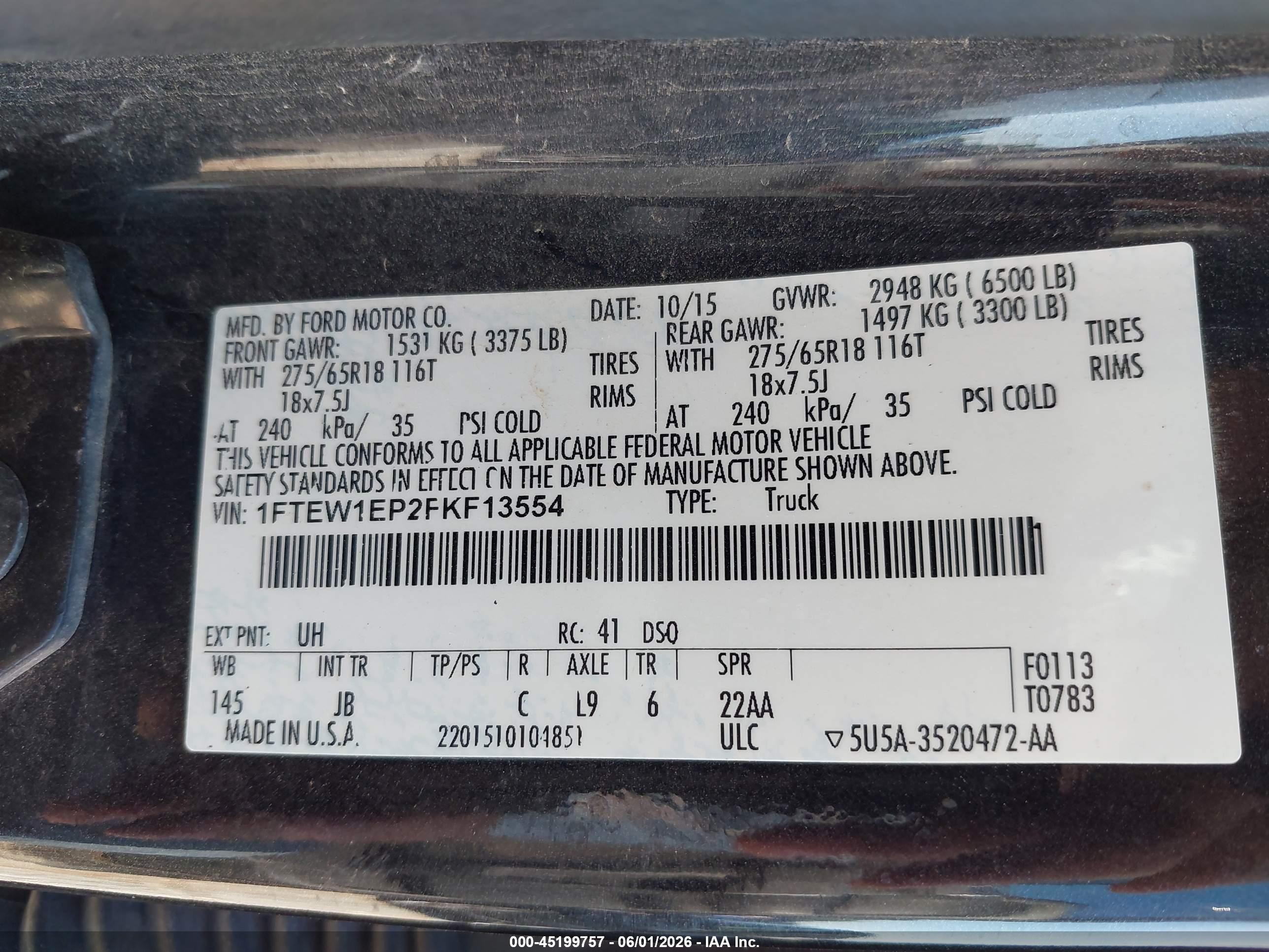 2015 Ford F-150 Xlt Black vin: 1FTEW1EP2FKF13554