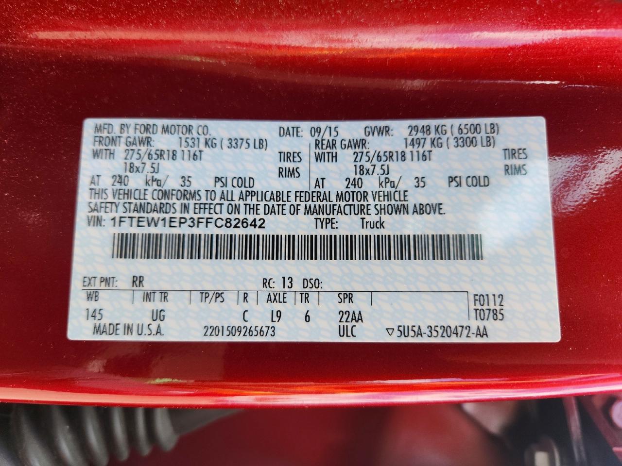2015 Ford F150 Red vin: 1FTEW1EP3FFC82642