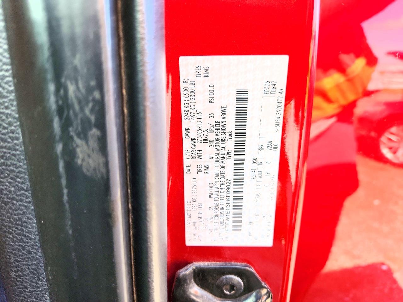 2015 Ford F150 Supercrew Red vin: 1FTEW1EP3FKF09027