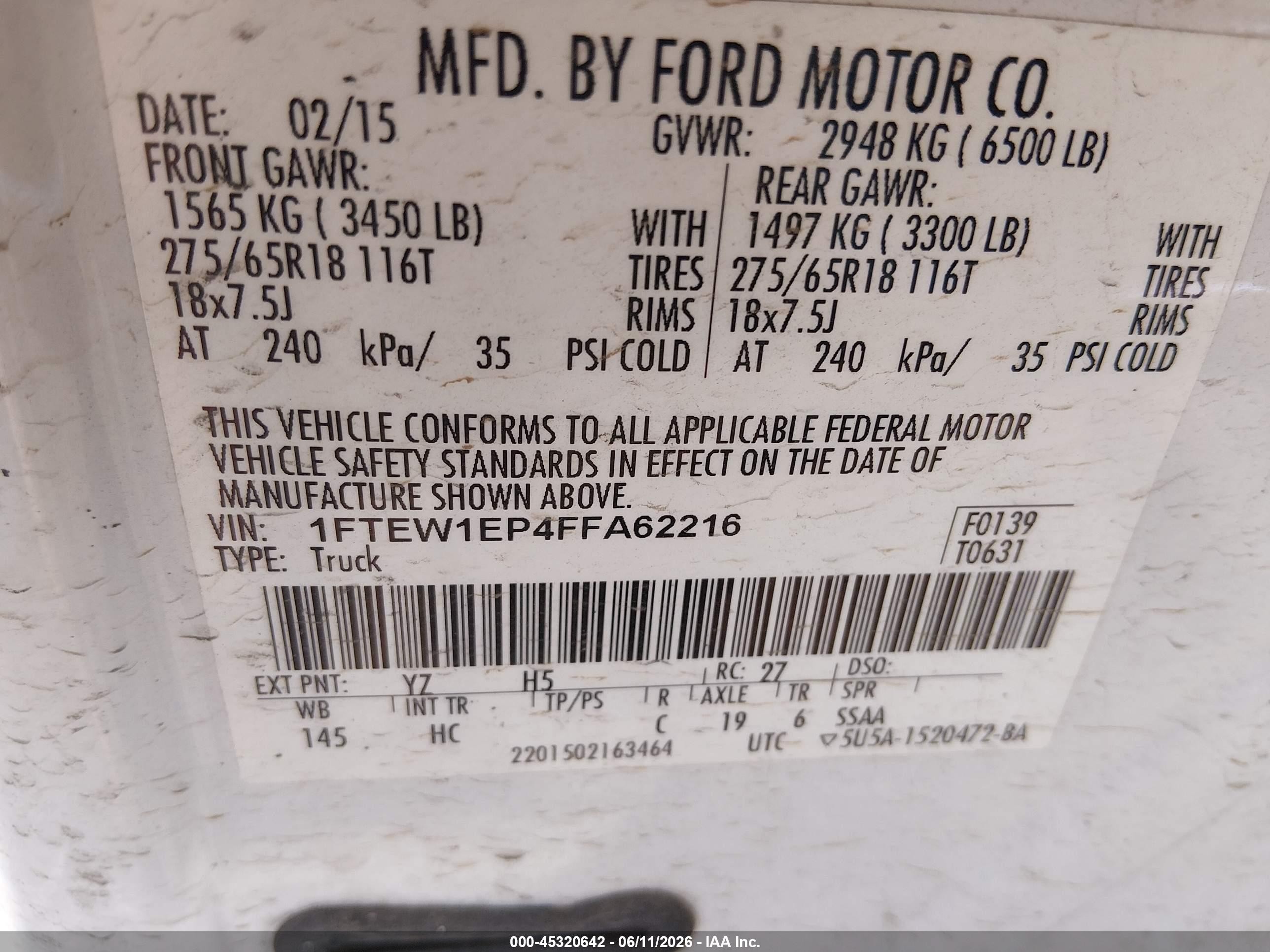 2015 Ford F-150 Lariat Белый vin: 1FTEW1EP4FFA62216