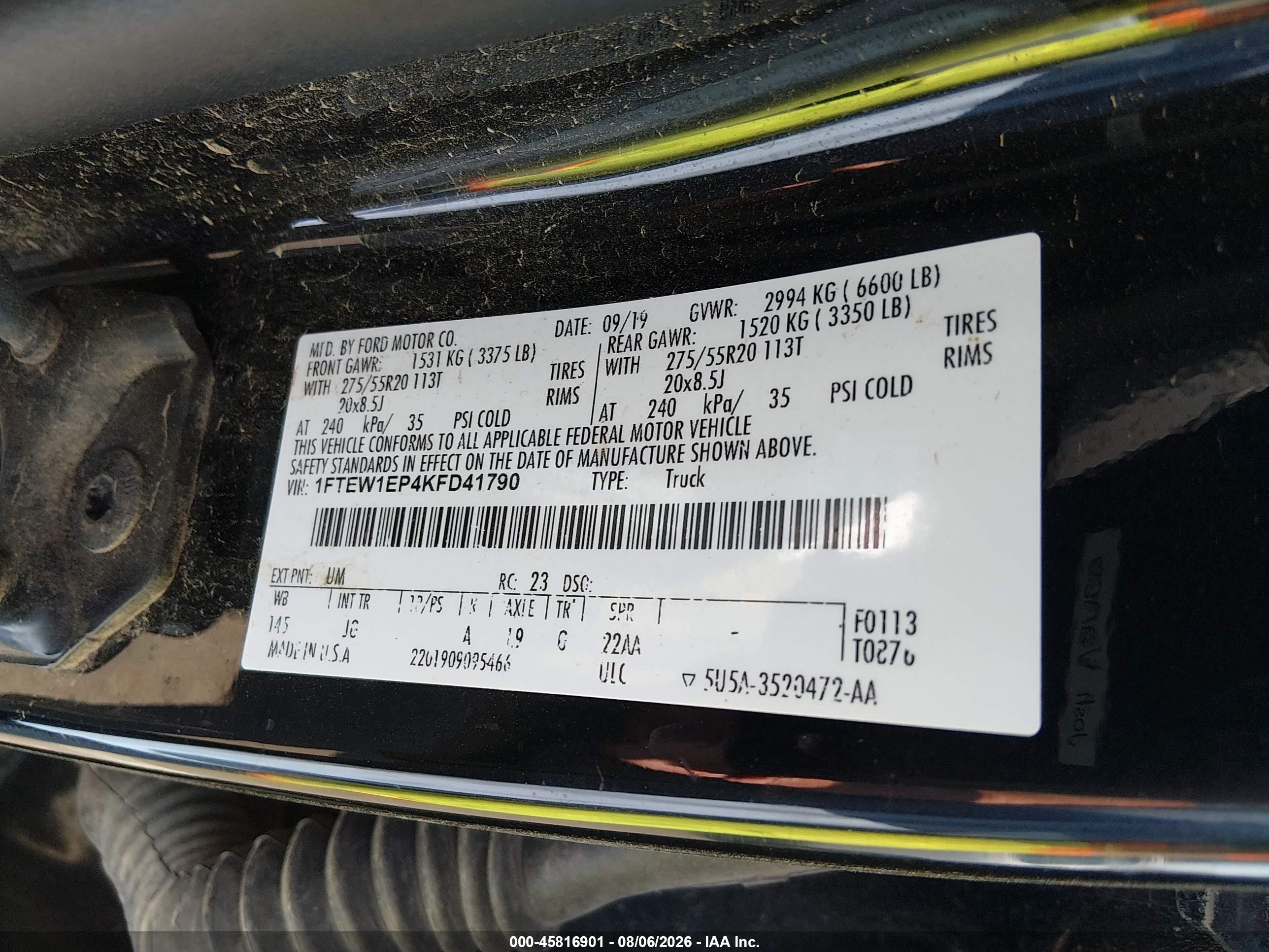 2019 Ford F-150 Xl Black vin: 1FTEW1EP4KFD41790