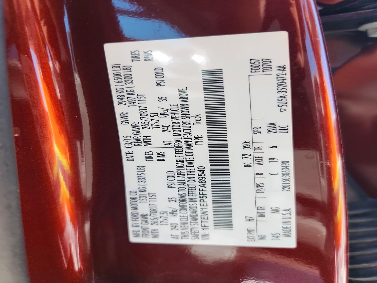 2015 Ford F150 Supercrew Burgundy vin: 1FTEW1EP5FFA89540