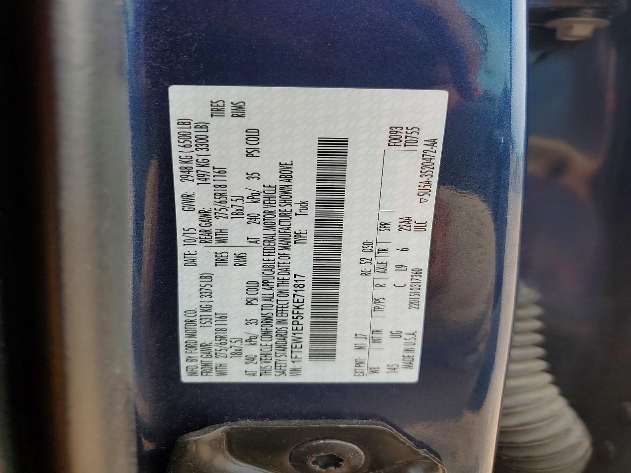 2015 Ford F150 Supercrew Blue vin: 1FTEW1EP5FKE71817