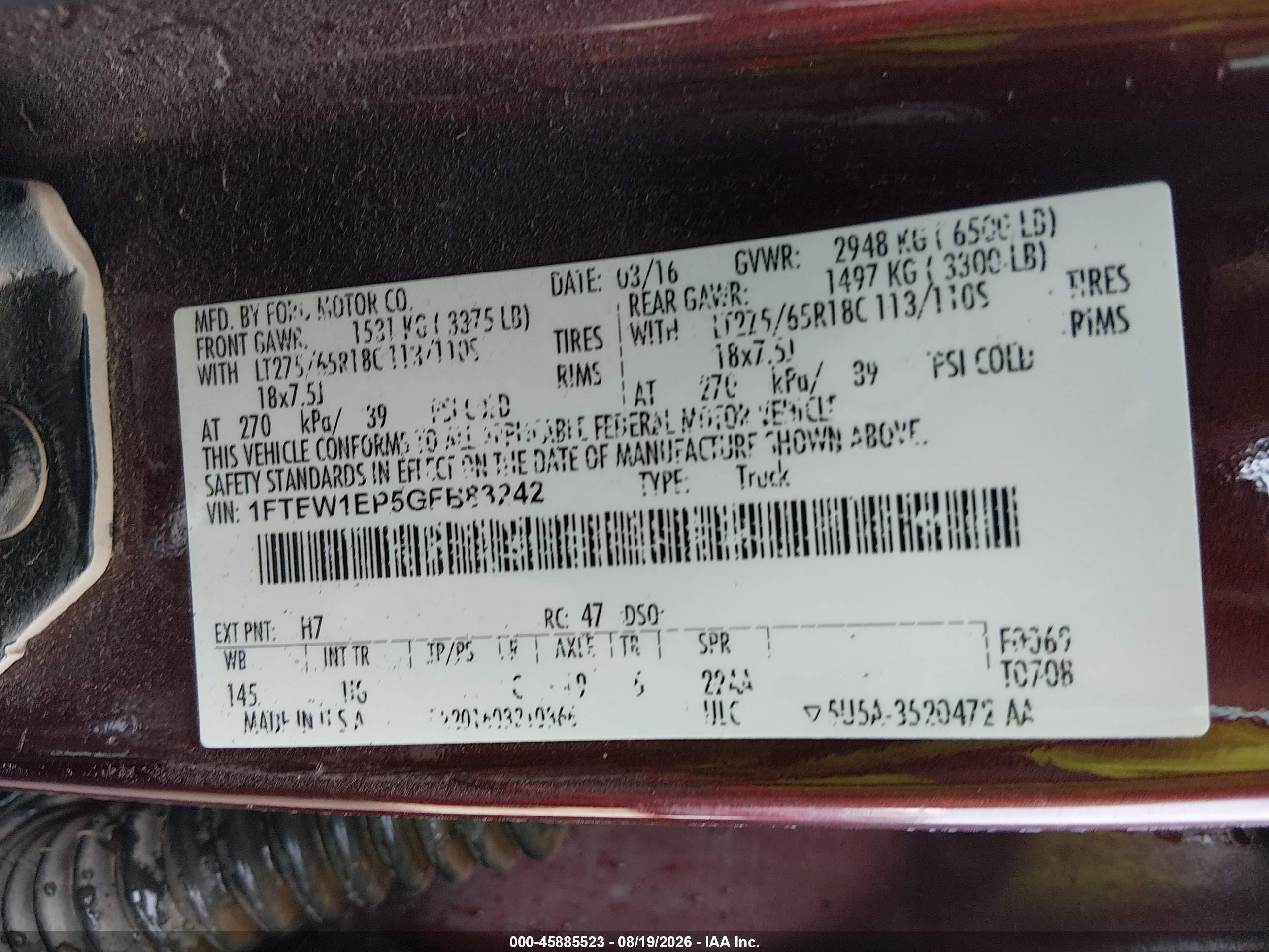 2016 Ford F-150 Xlt Maroon vin: 1FTEW1EP5GFB83242