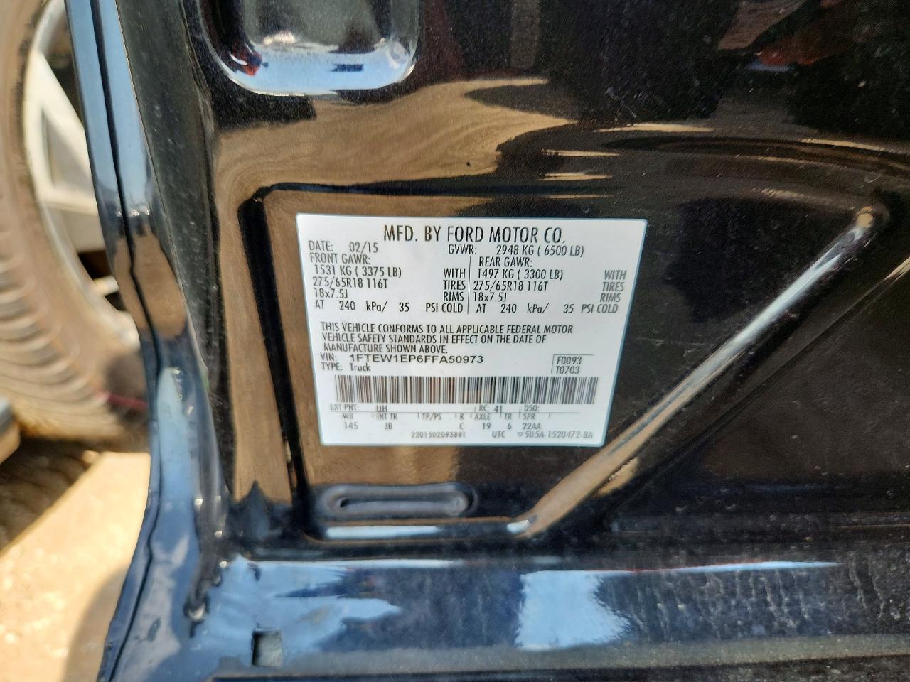 2015 Ford F150 Supercrew Black vin: 1FTEW1EP6FFA50973