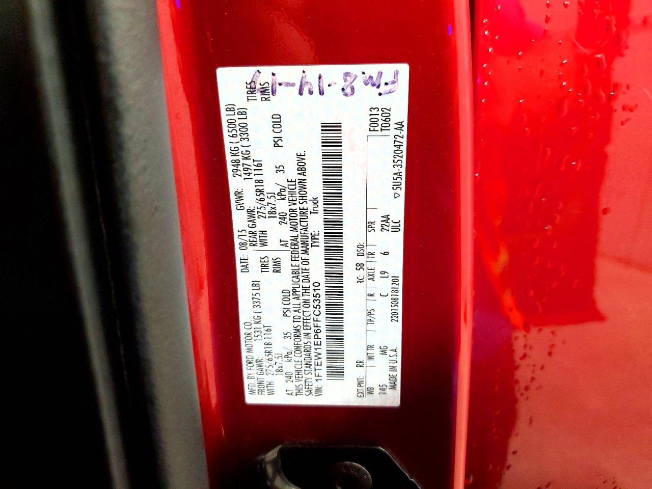 2015 Ford F150 Supercrew Maroon vin: 1FTEW1EP6FFC53510