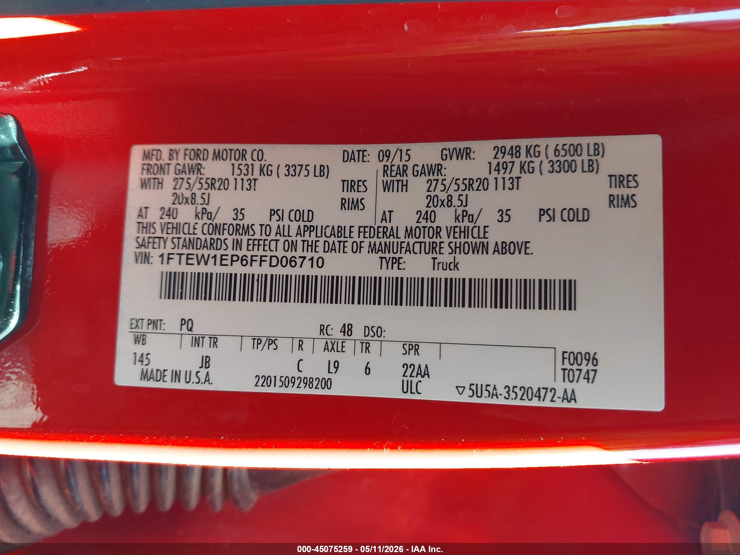2015 Ford F-150 Xlt Red vin: 1FTEW1EP6FFD06710