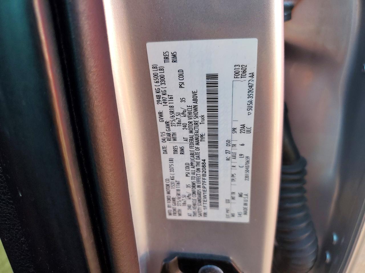 2015 Ford F150 Supercrew Silver vin: 1FTEW1EP7FFB20884