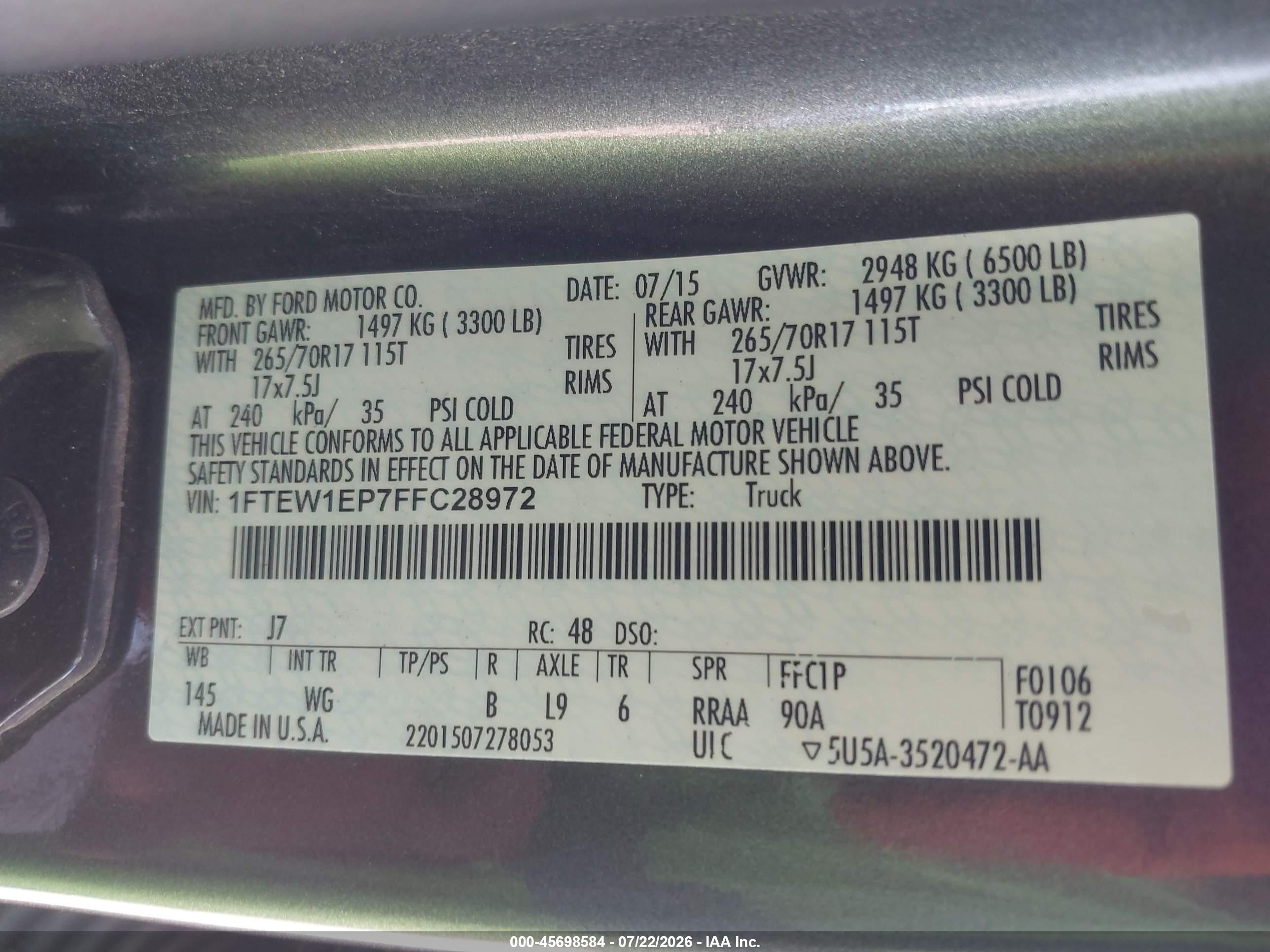 2015 Ford F-150 Xl Gray vin: 1FTEW1EP7FFC28972