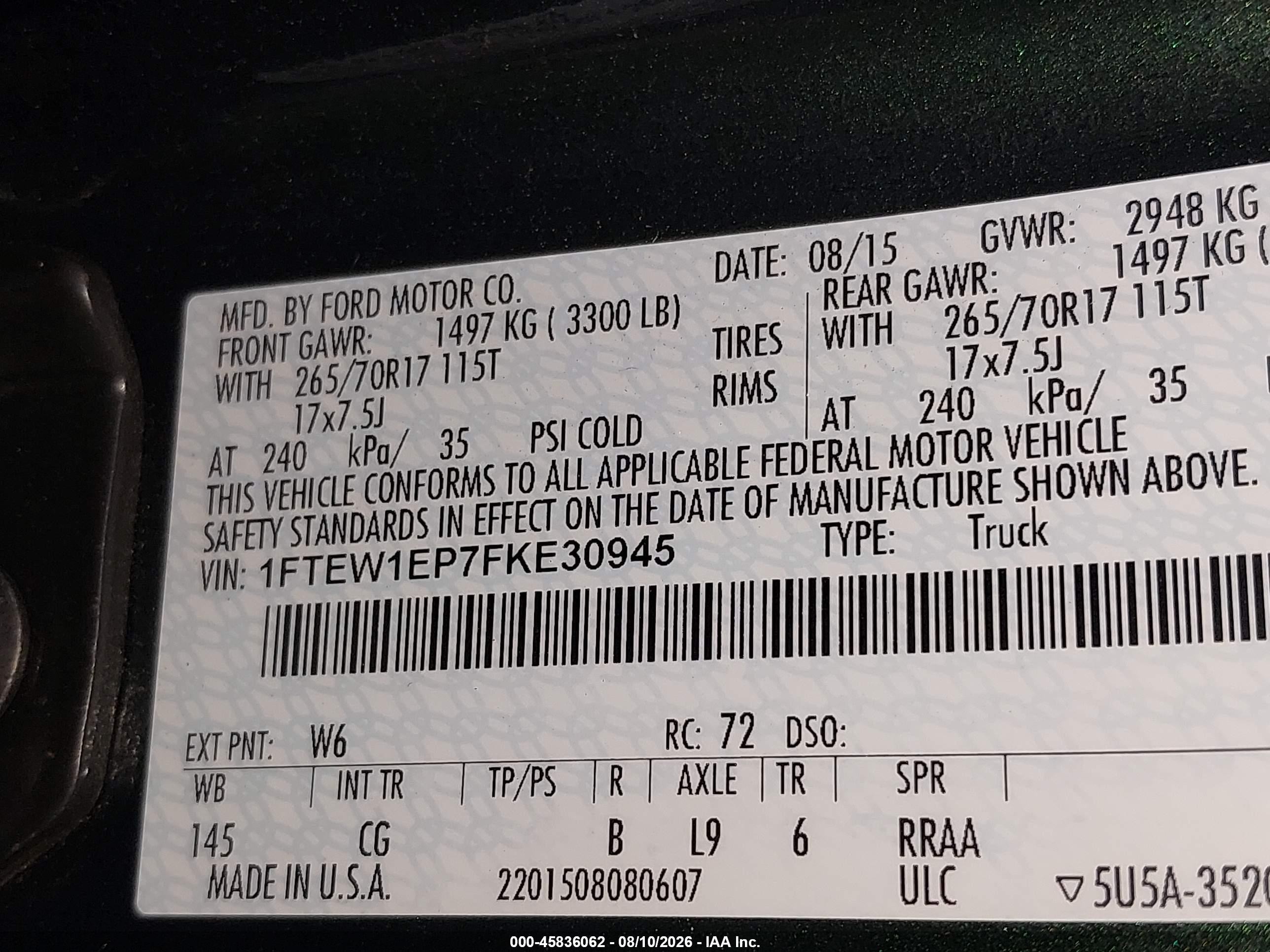 2015 Ford F-150 Xl Зеленый vin: 1FTEW1EP7FKE30945