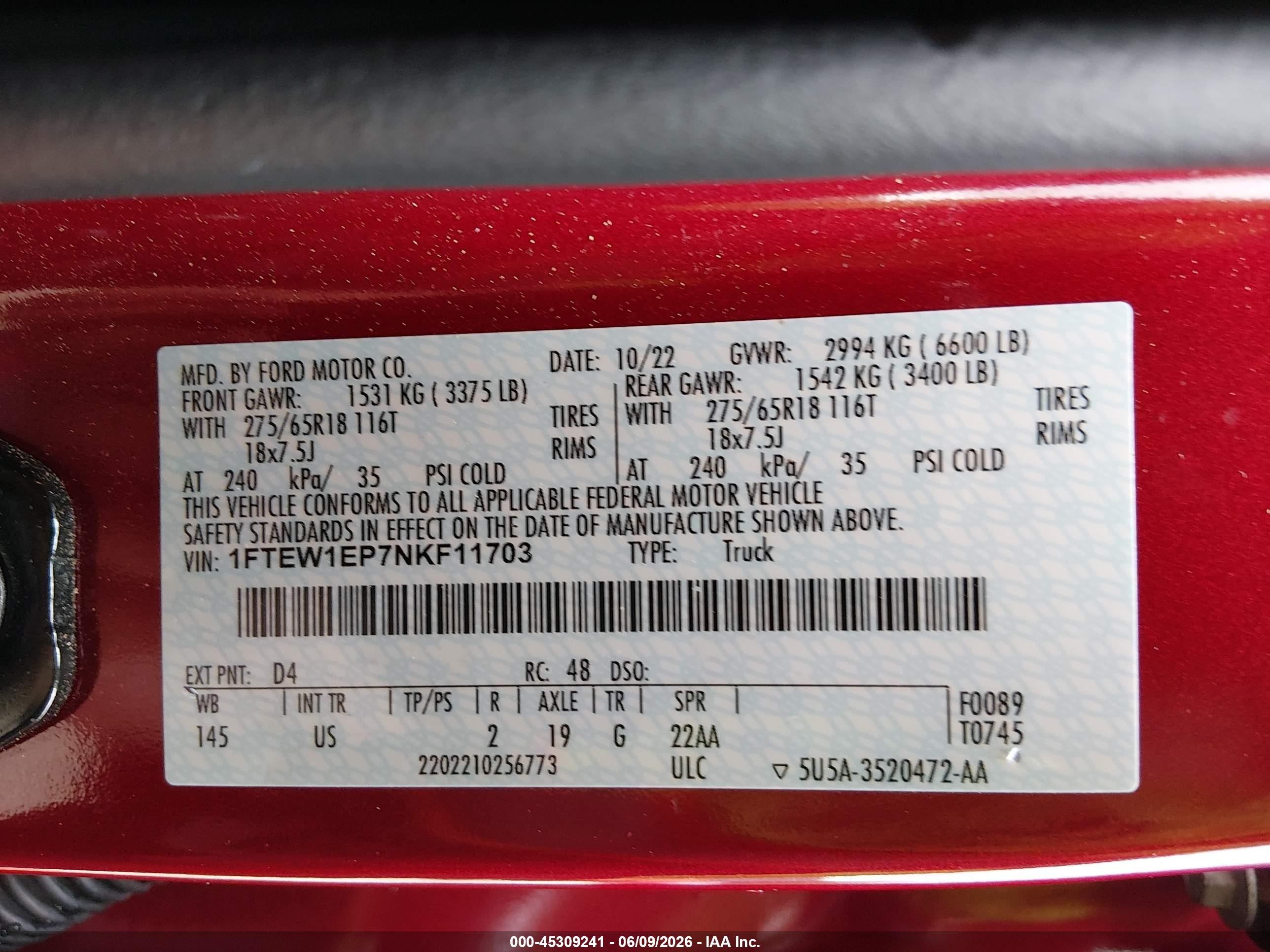2022 Ford F-150 Xlt Red vin: 1FTEW1EP7NKF11703
