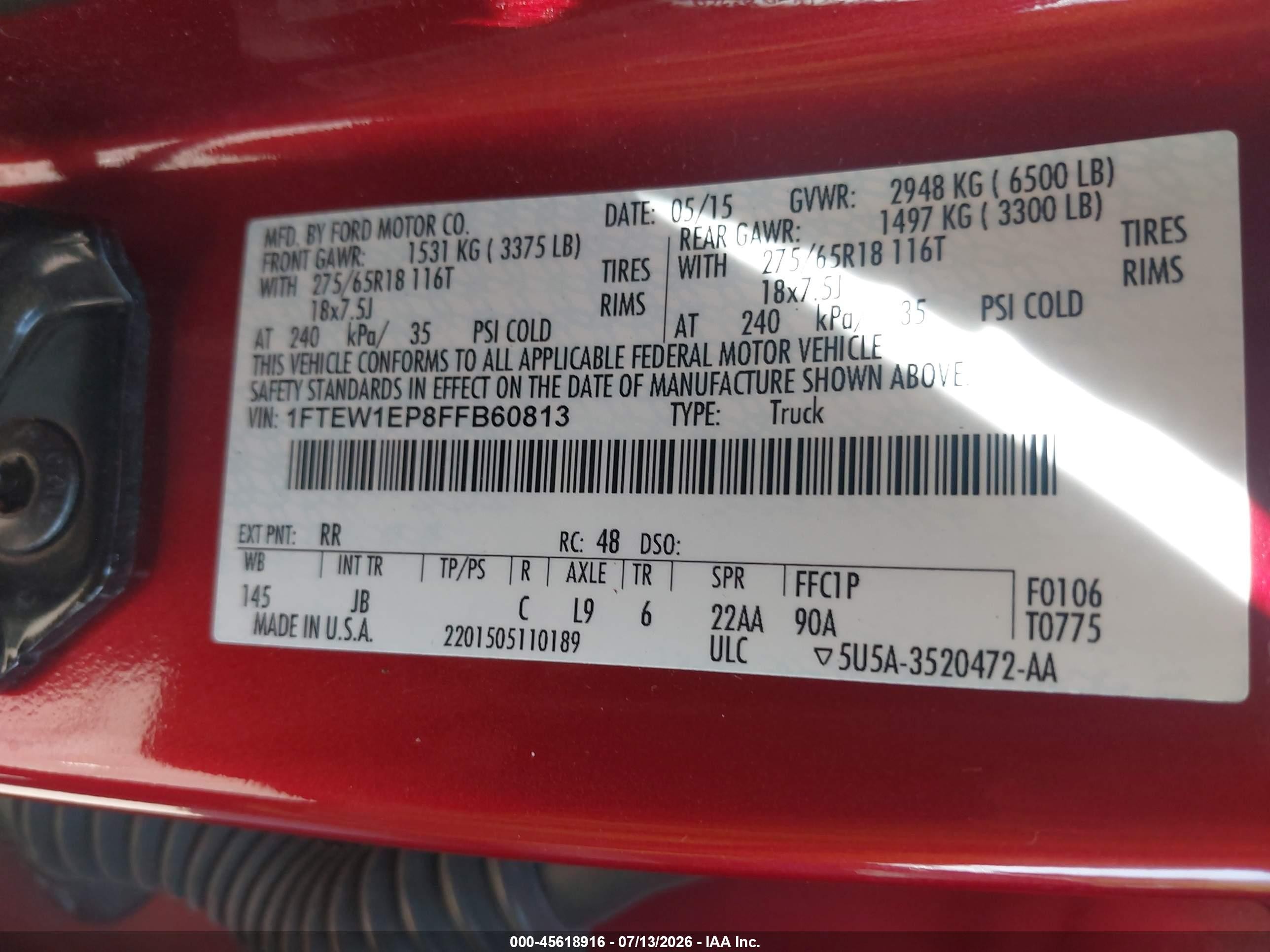 2015 Ford F-150 Xlt Red vin: 1FTEW1EP8FFB60813