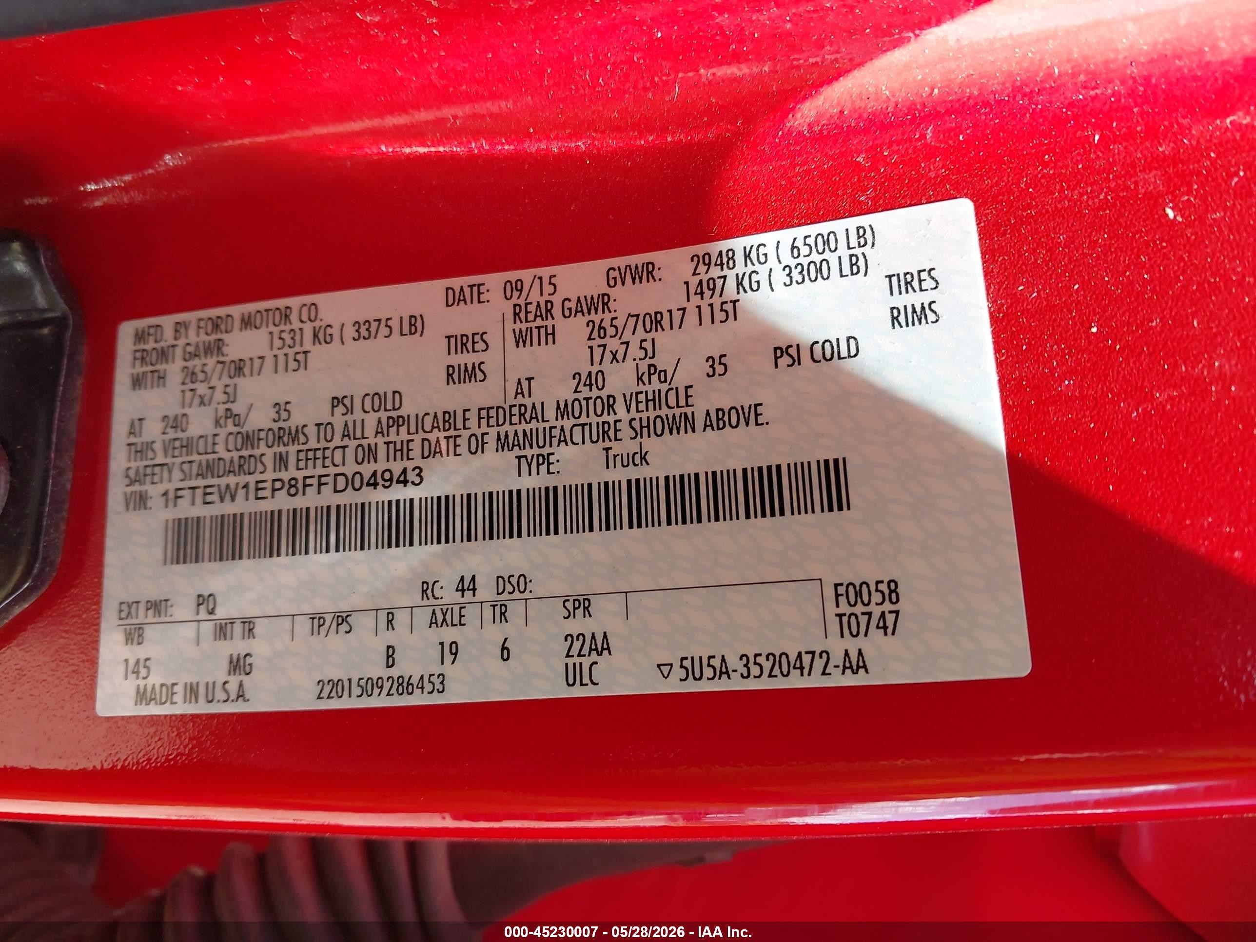 2015 Ford F-150 Xlt Красный vin: 1FTEW1EP8FFD04943