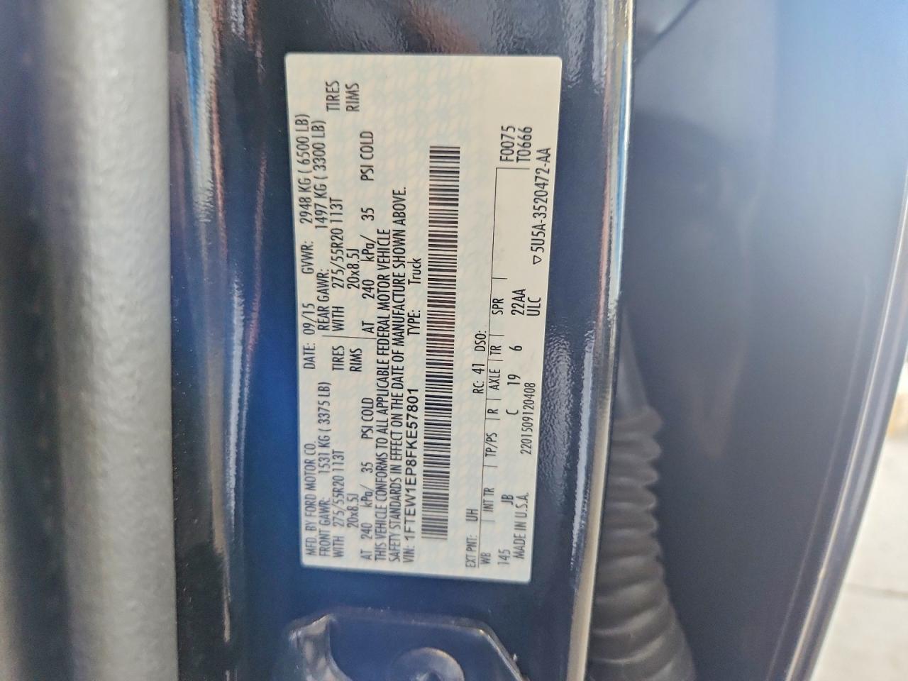 2015 Ford F150 Supercrew Black vin: 1FTEW1EP8FKE57801