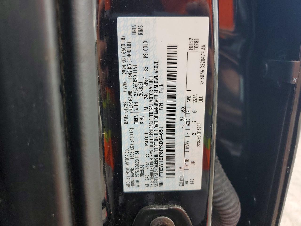 2023 Ford F150 Supercrew Black vin: 1FTEW1EP8PKD64651