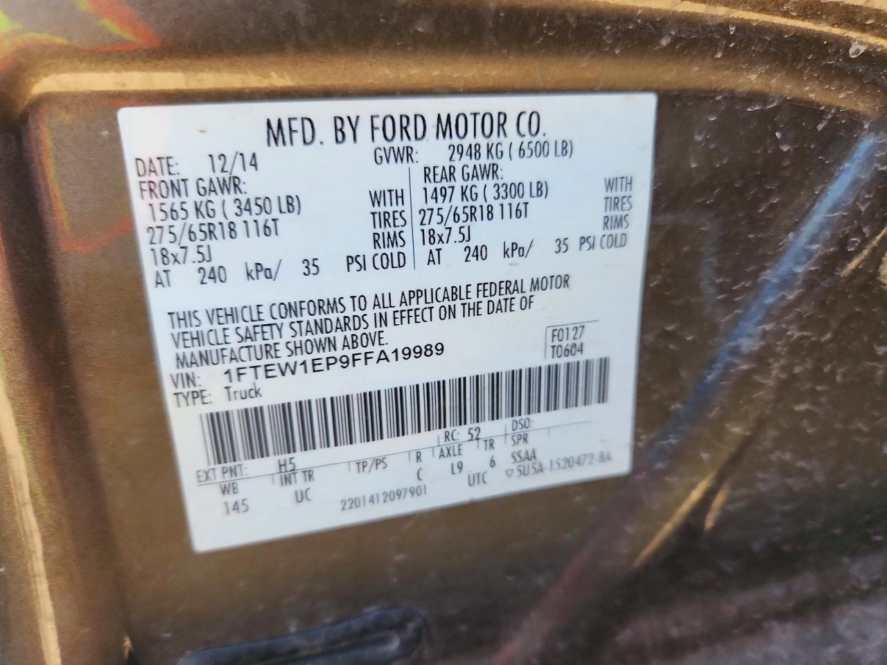 2015 Ford F150 Supercrew Brown vin: 1FTEW1EP9FFA19989
