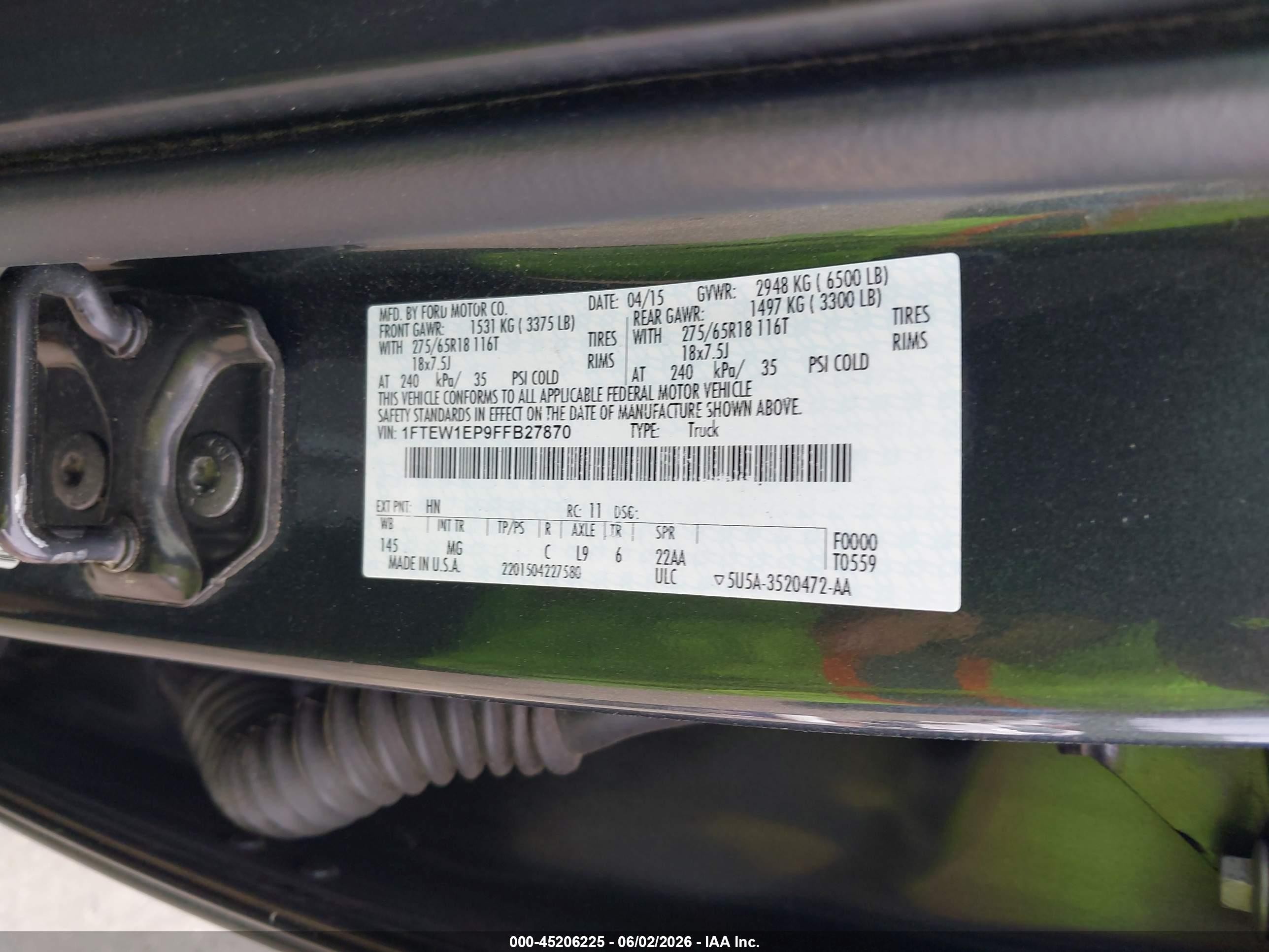 2015 Ford F-150 Xlt Green vin: 1FTEW1EP9FFB27870