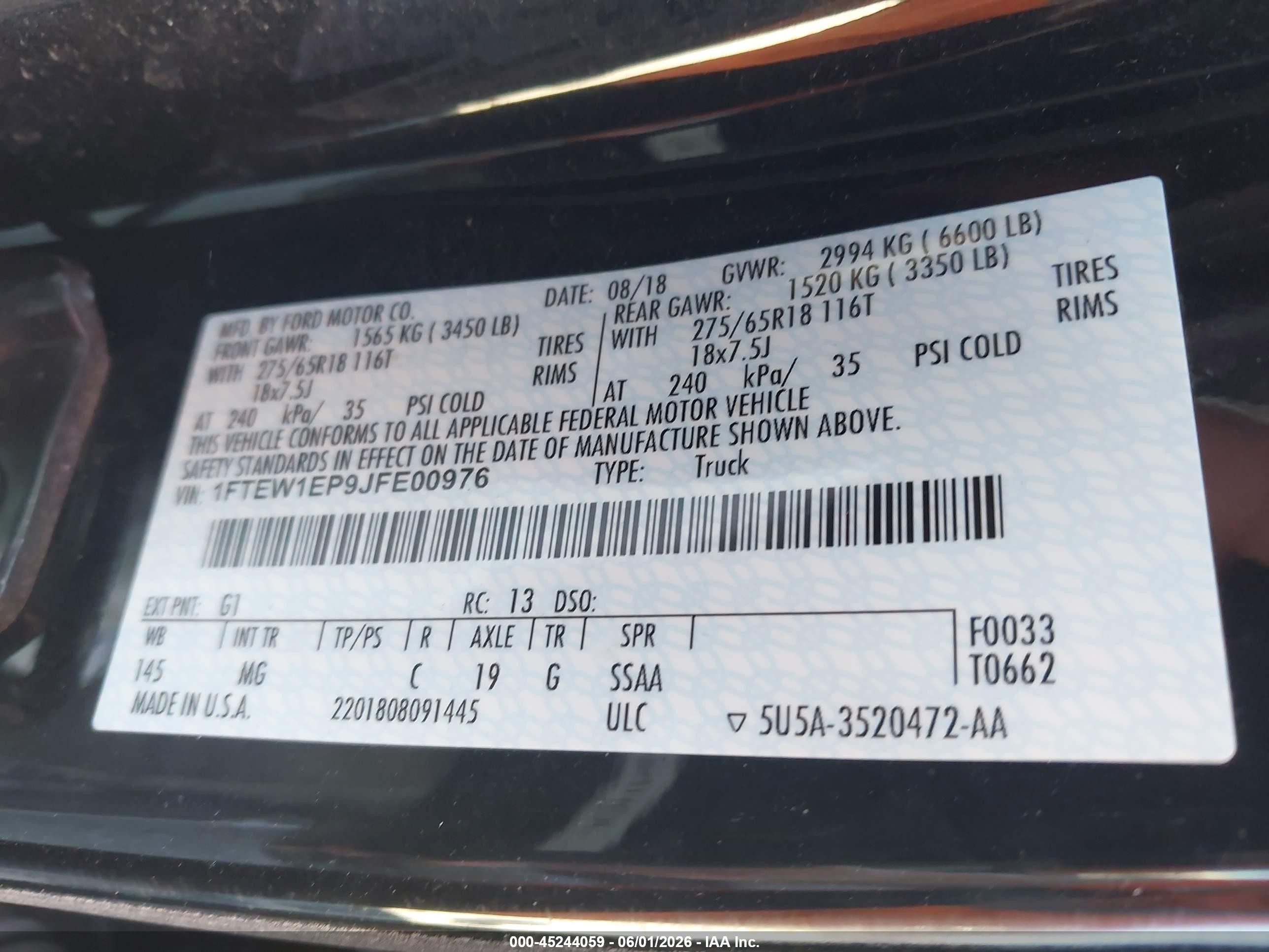 2018 Ford F-150 Xlt Black vin: 1FTEW1EP9JFE00976