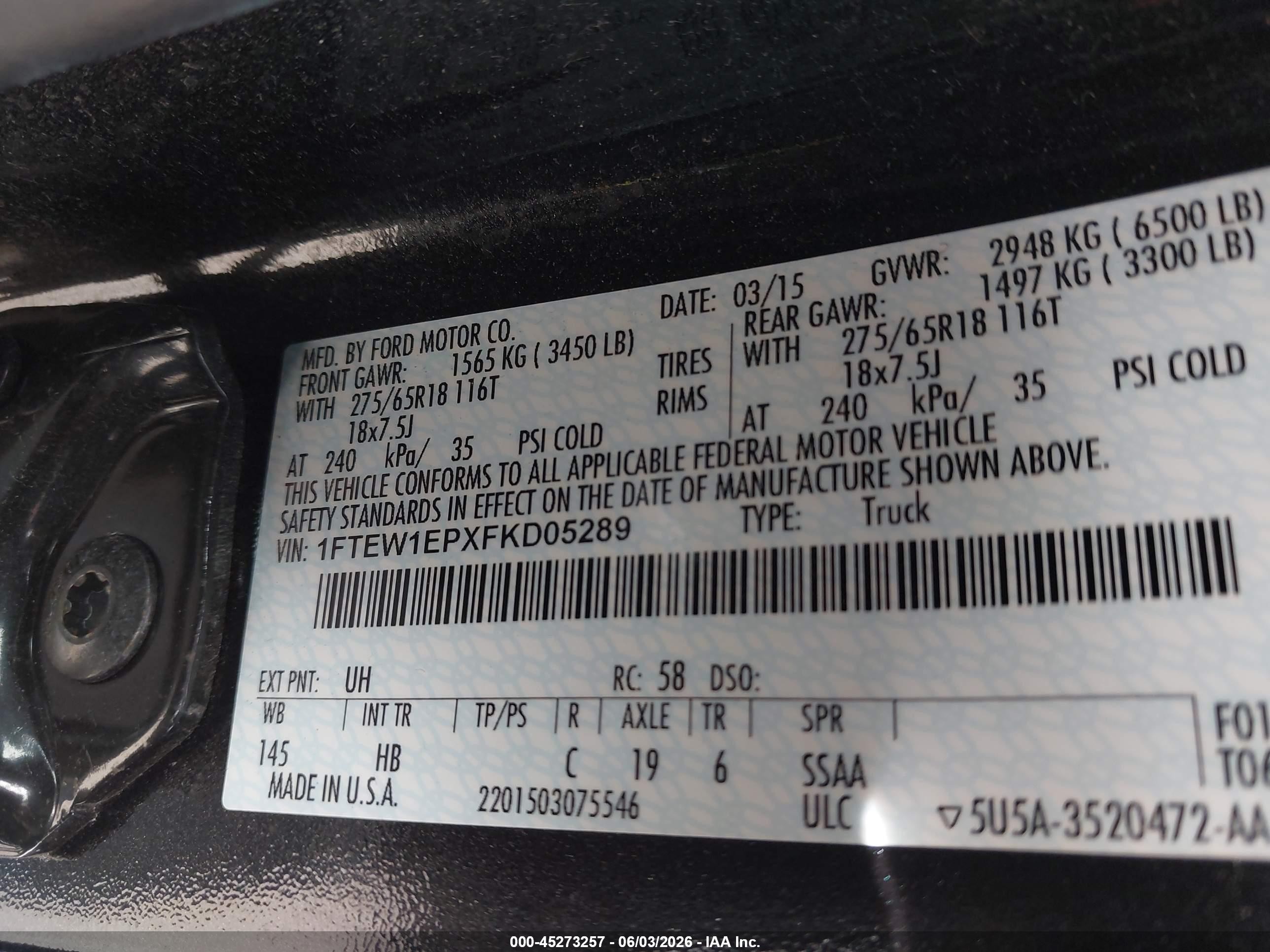 2015 Ford F-150 Lariat Black vin: 1FTEW1EPXFKD05289