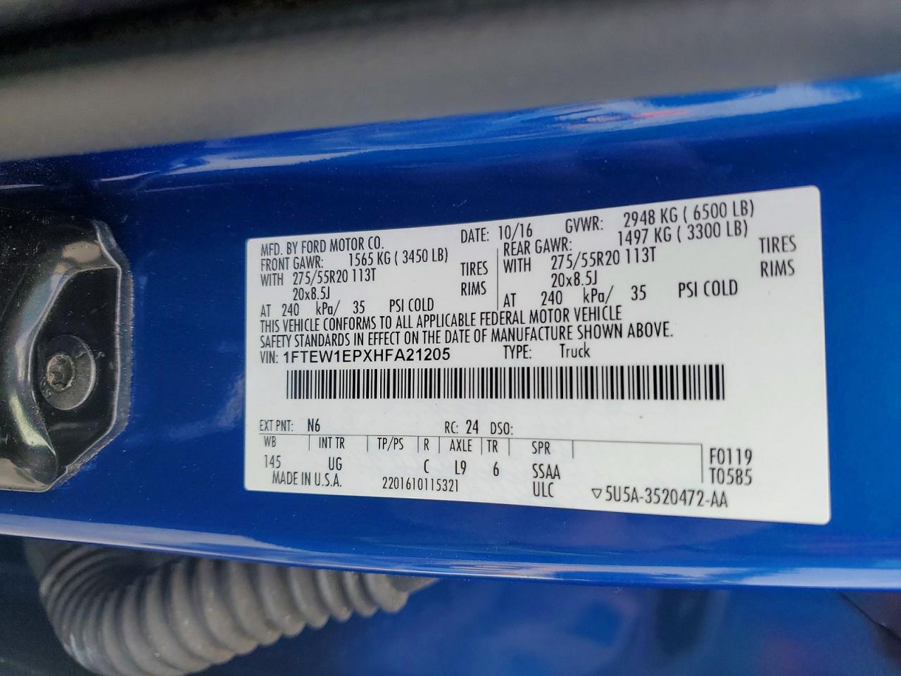 2017 Ford F150 Supercrew Blue vin: 1FTEW1EPXHFA21205