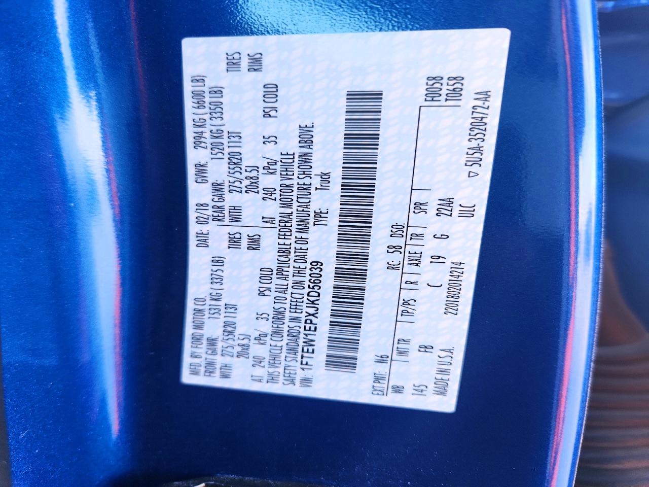 2018 Ford F150 Supercrew Blue vin: 1FTEW1EPXJKD56039