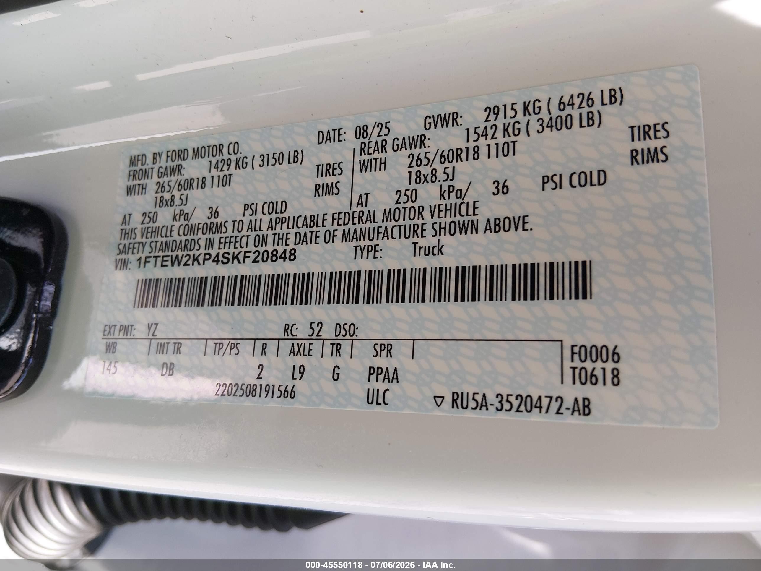 2025 Ford F-150 Stx White vin: 1FTEW2KP4SKF20848