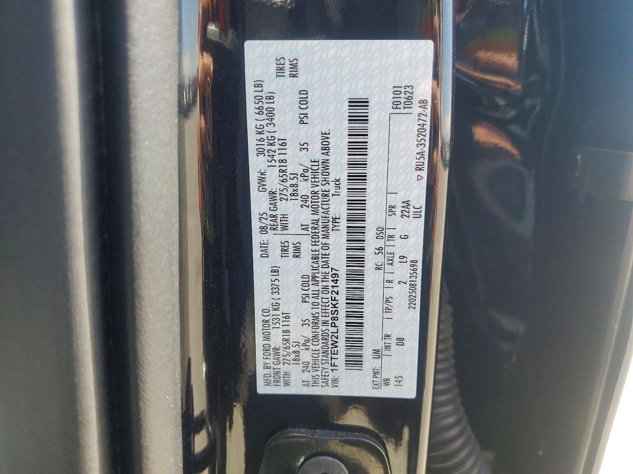 2025 Ford F150 Stx Черный vin: 1FTEW2LP8SKF21497