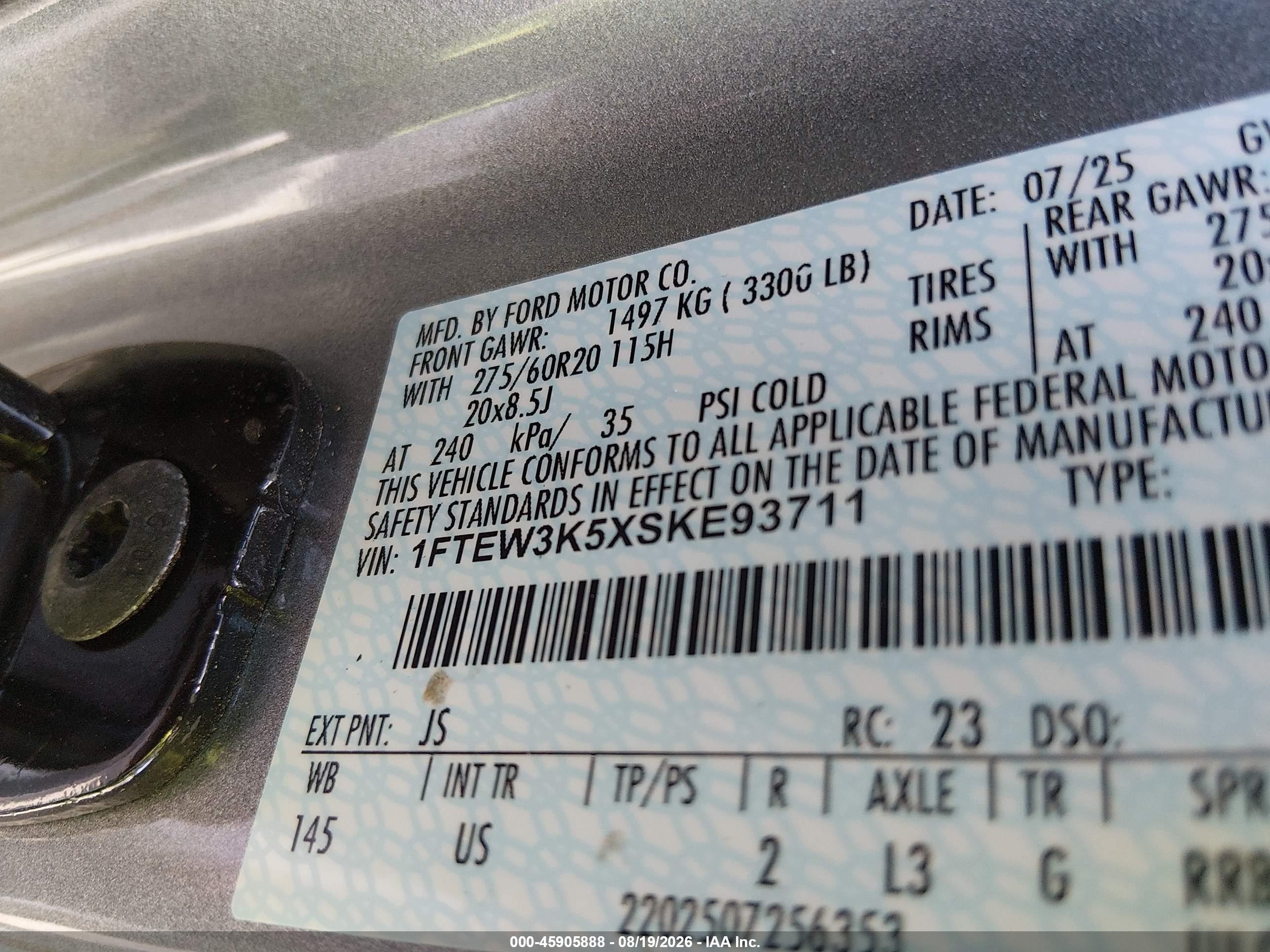 2025 Ford F-150 Xlt Gray vin: 1FTEW3K5XSKE93711
