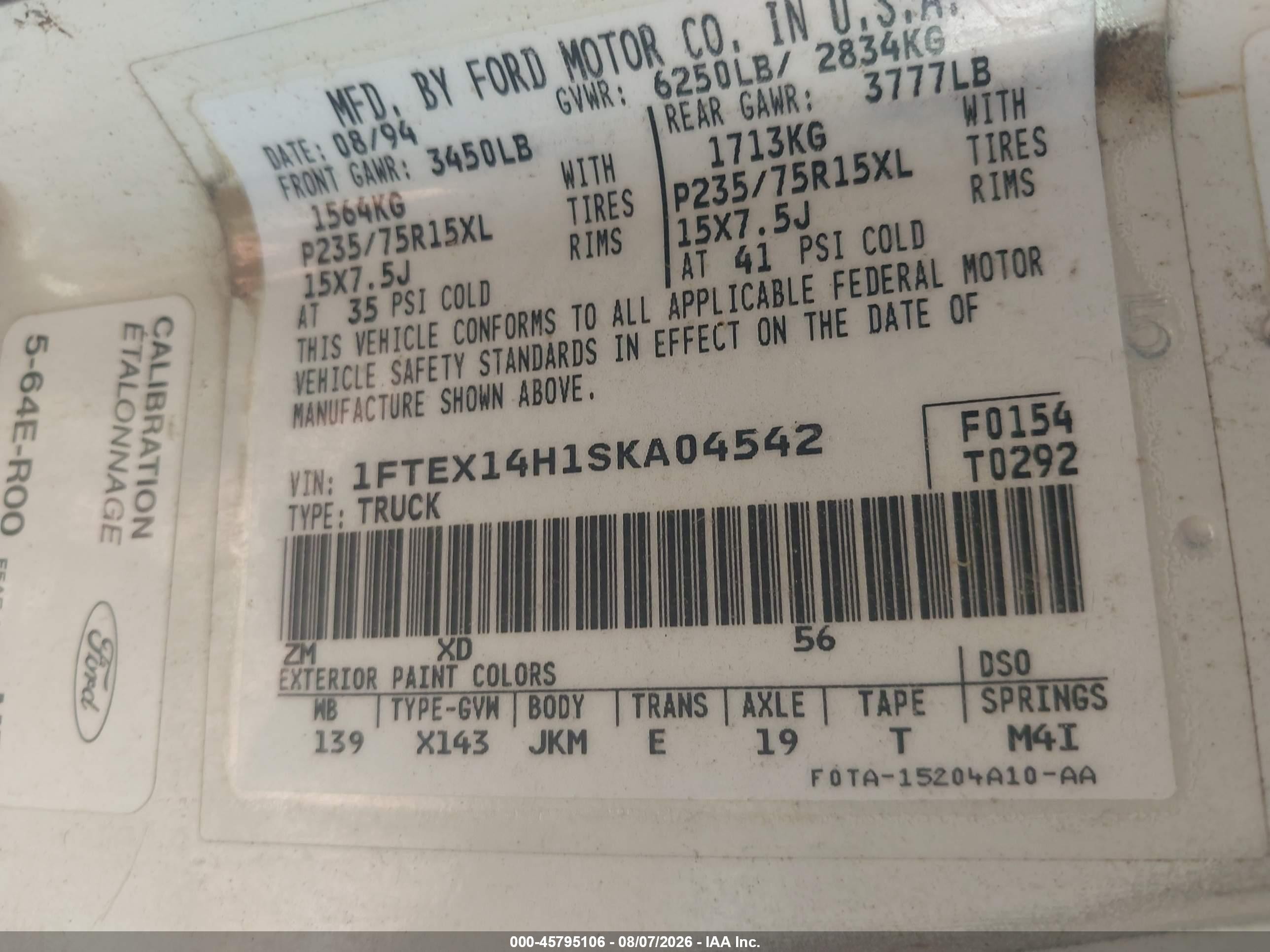 1995 Ford F150   Gold vin: 1FTEX14H1SKA04542